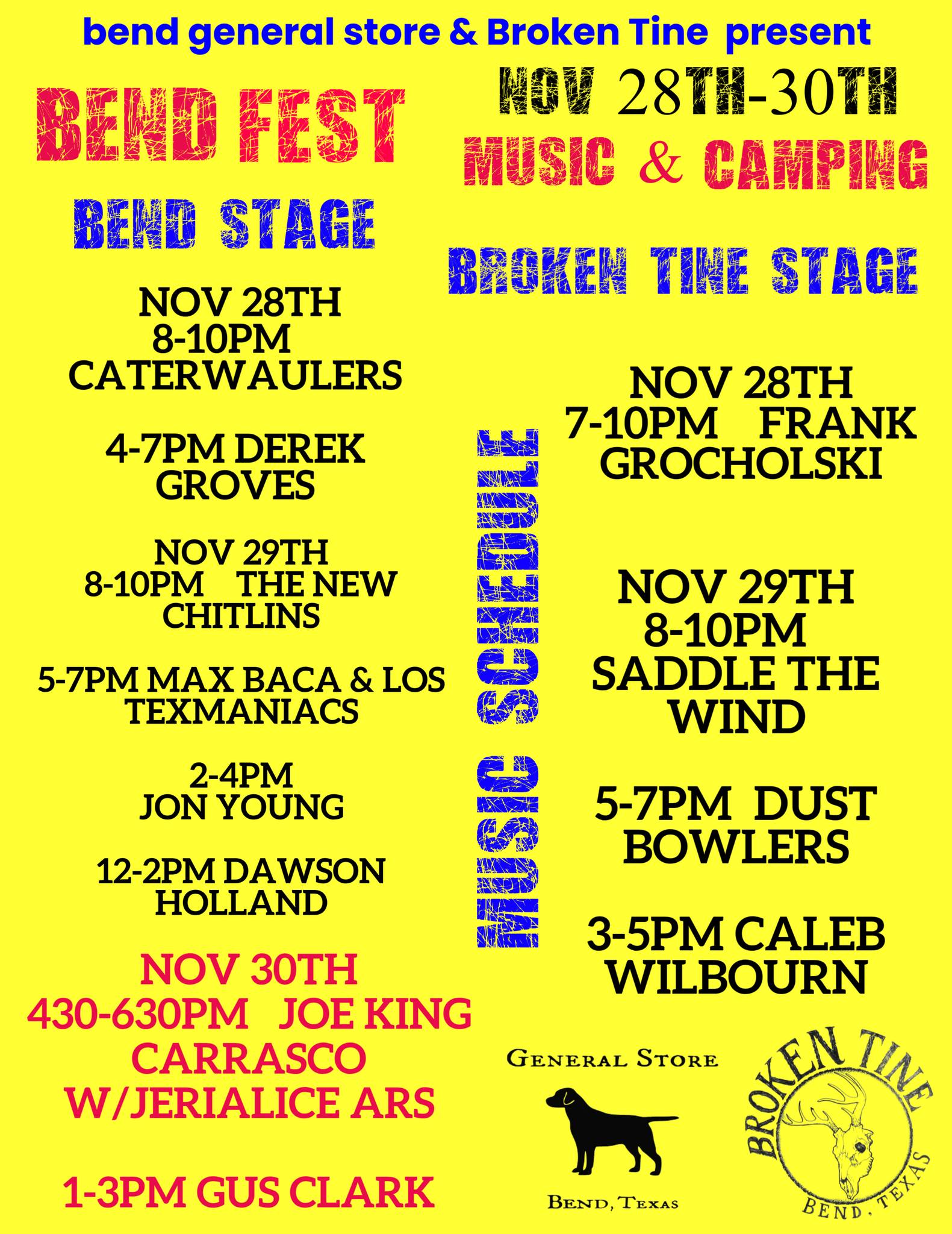 Bend Fest 3 Day of Camping & Music at BGS & Broken Tine Winery.