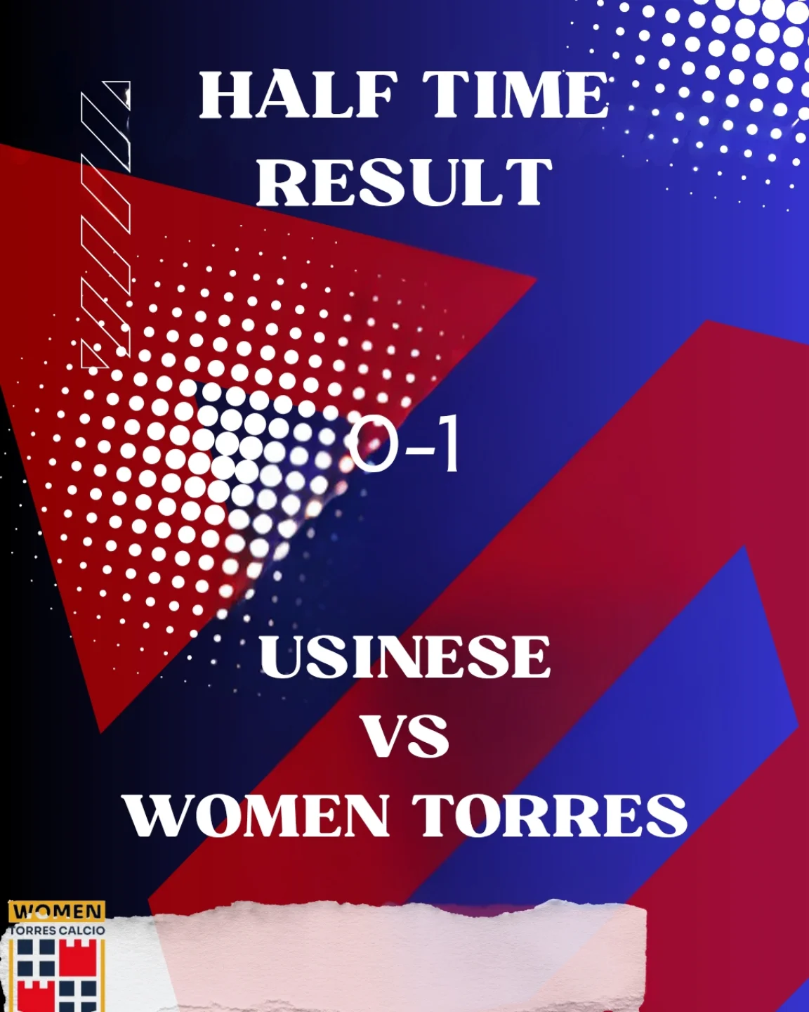 Women Torres Calcio - 🔴🔵 INTERVALLO 🔴🔵 Finisce 1a0 per la Torres ...