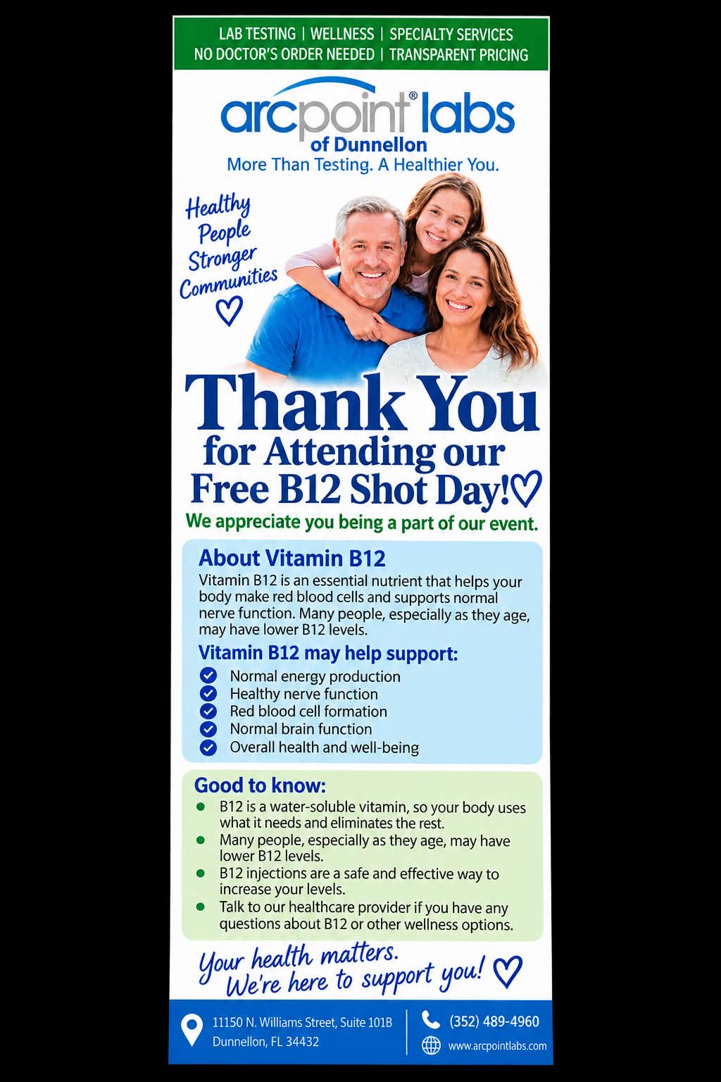 b12 injection costs may be lower than you think Free Shot Day at Dunnellon Pharmacy and ArcPoint Labs Vitamin B12 Injections -