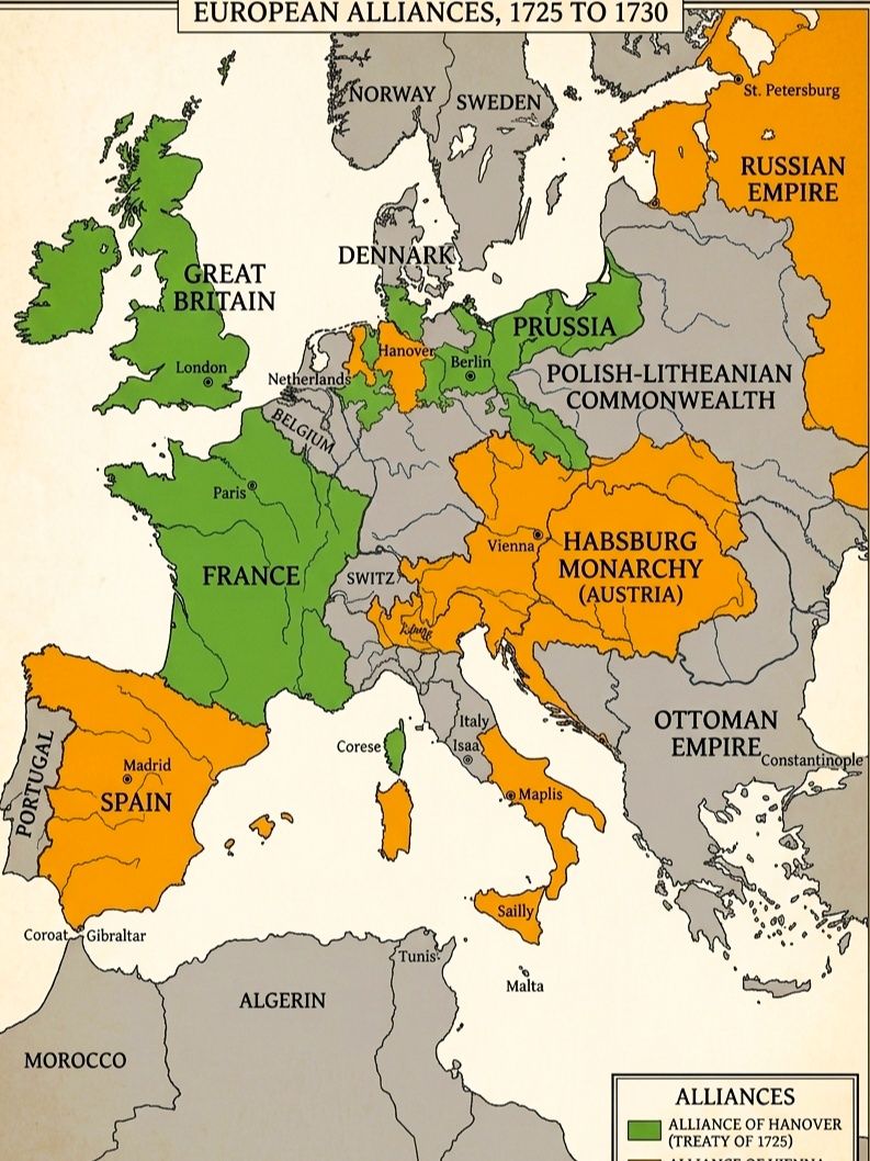 世紀ヨーロッパ 📌#European Alliances, 1725 to 1730