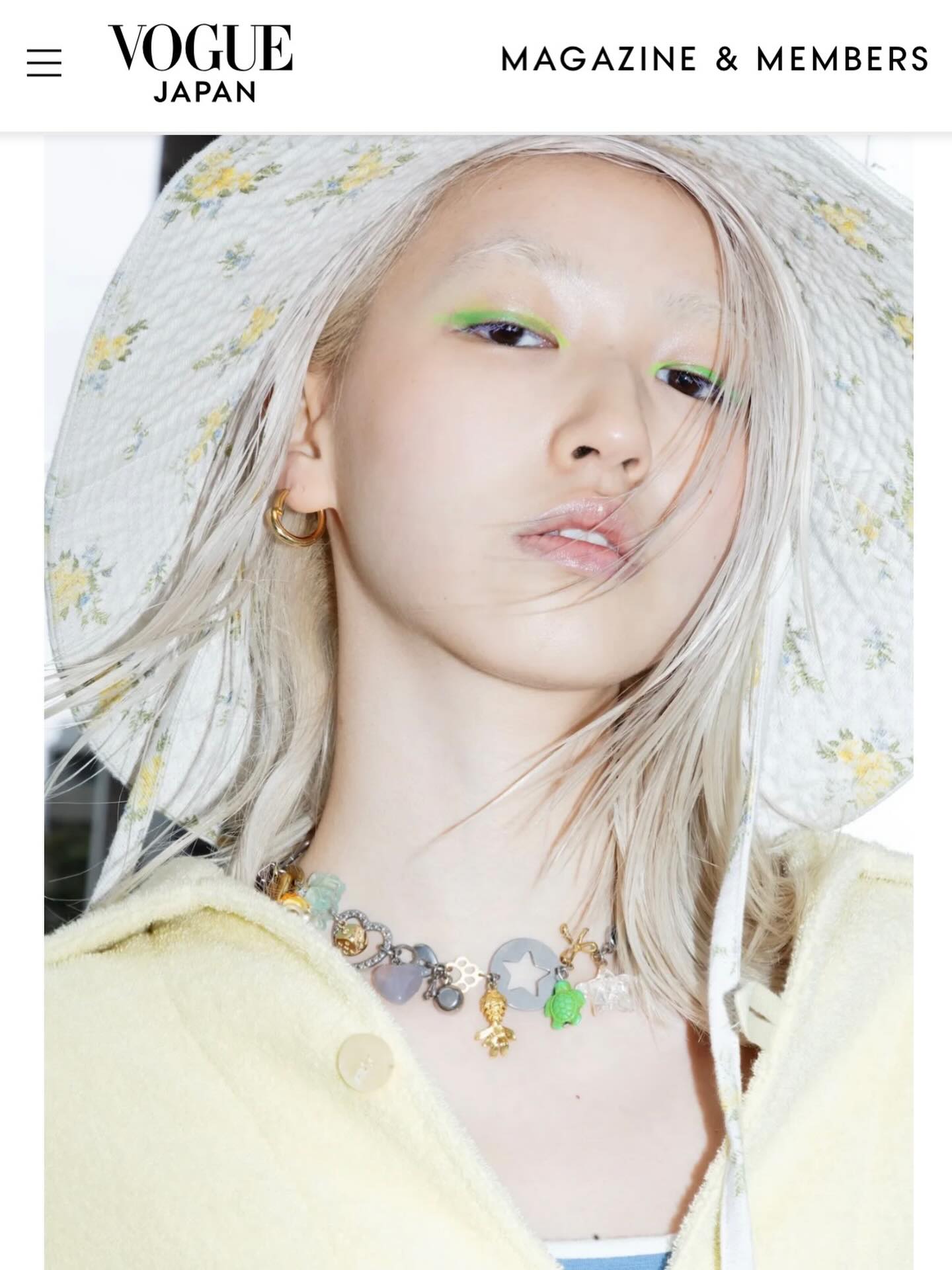 The New SocietyのミモザプリントのハットがVOGUE Japanのwebに掲載 