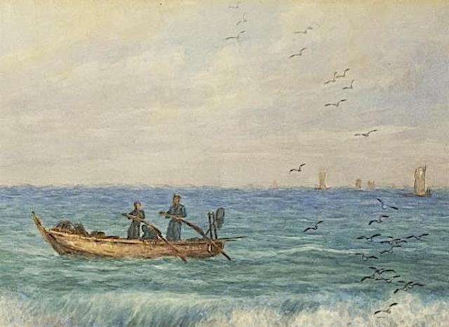 Fisherman in rolling waves