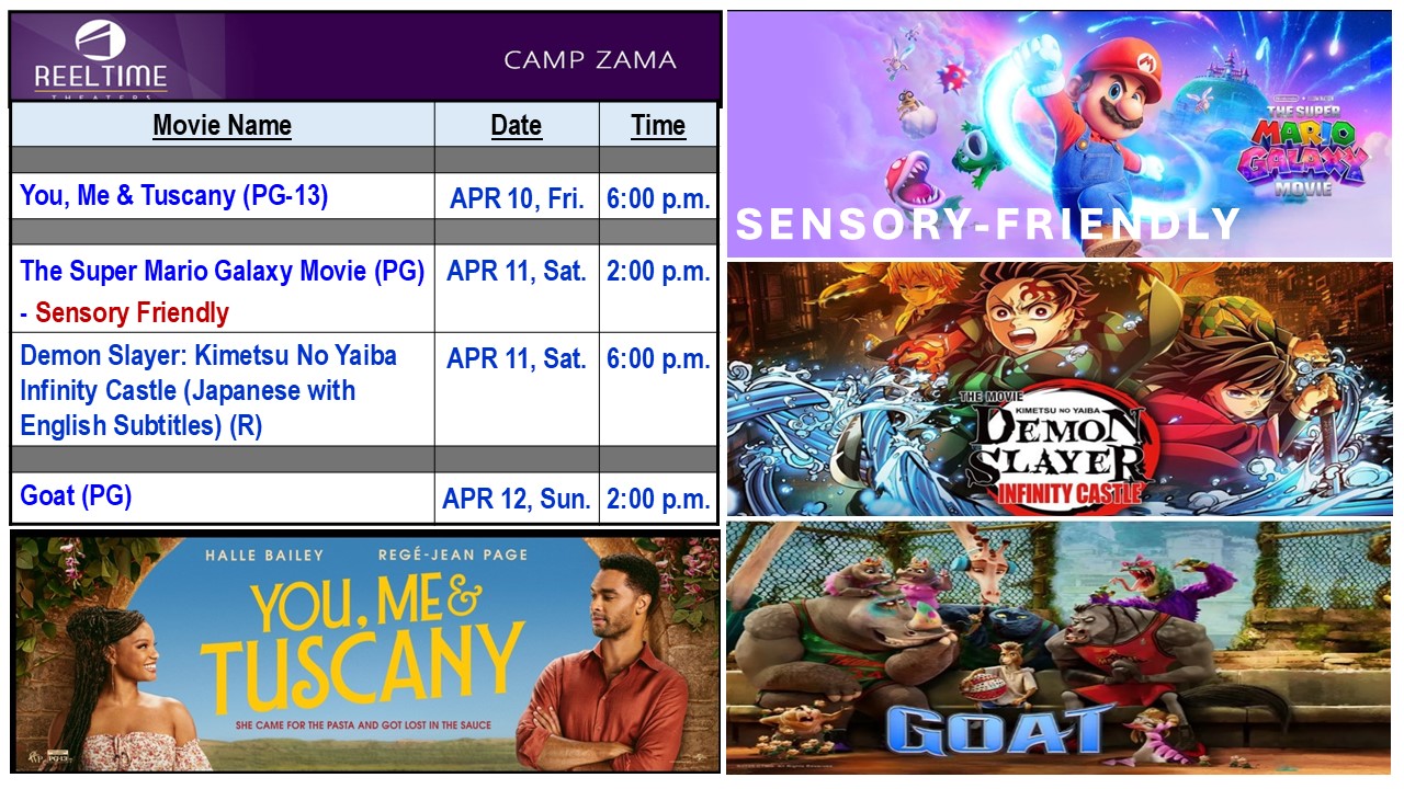 SHA Reel Time Theater Schedule this weekend! https://aafes.media 
