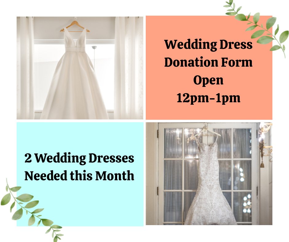 https://docs.google.com/forms/d/e/1FAIpQLSeeJnqF2OGuQoKoZZMd90yg_kGEmODD4sGndSBRsyQj9E9pfw/viewform?usp=dialog ***Wedding dress donations cannot be left at our door or mailed to us without us letting you know that you have been selected as a donor this 