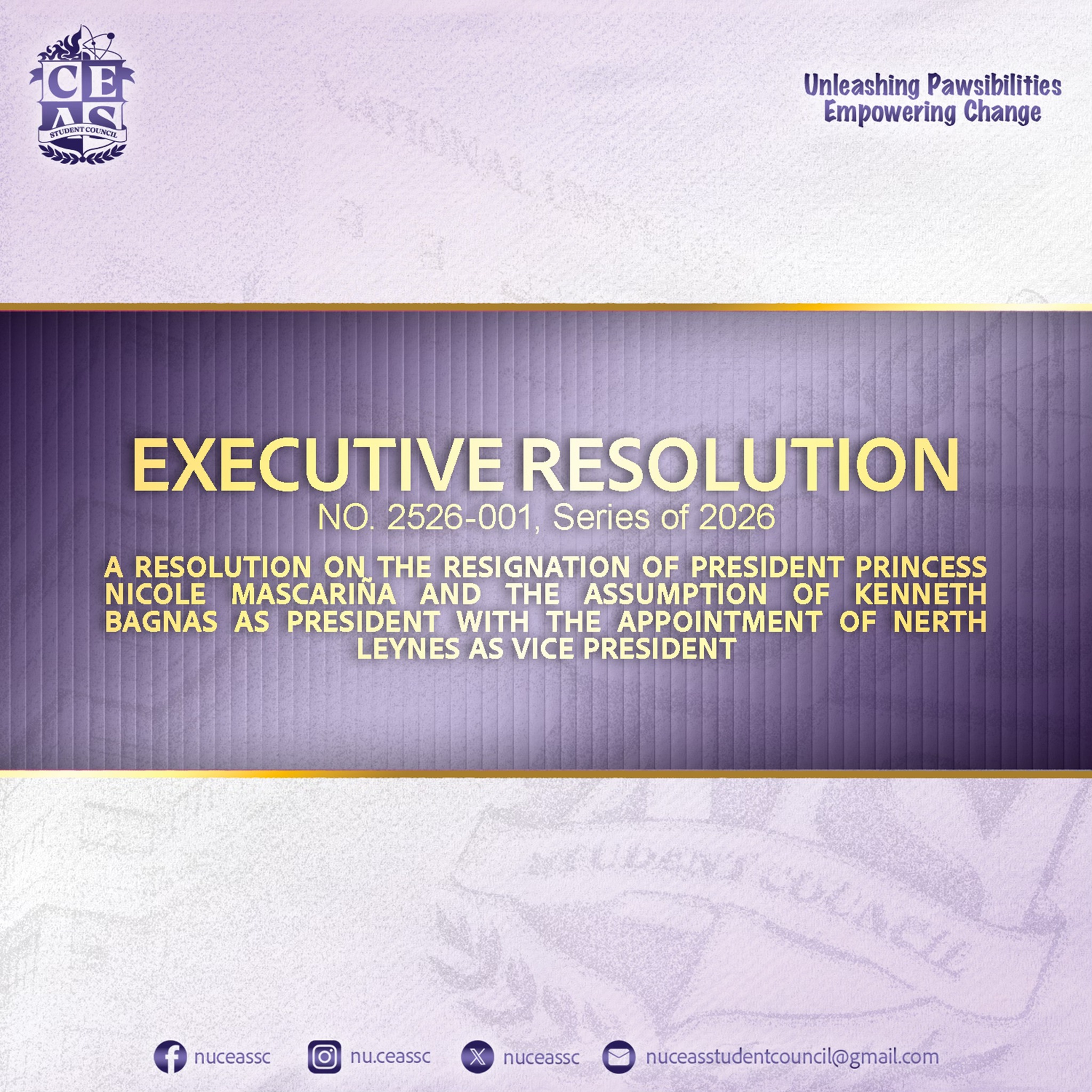 📜 EXECUTIVE RESOLUTION NO. 2526-001, Series of 2026 📜 The CEAS Student ...