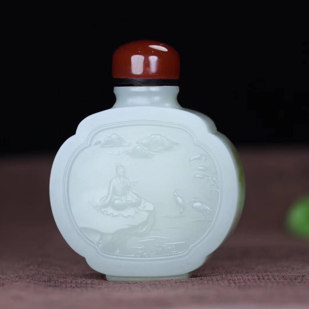 3000💰【鼻烟壶.仙人对弈】精品和田玉糖白玉鼻烟壶玉质温润细腻精工