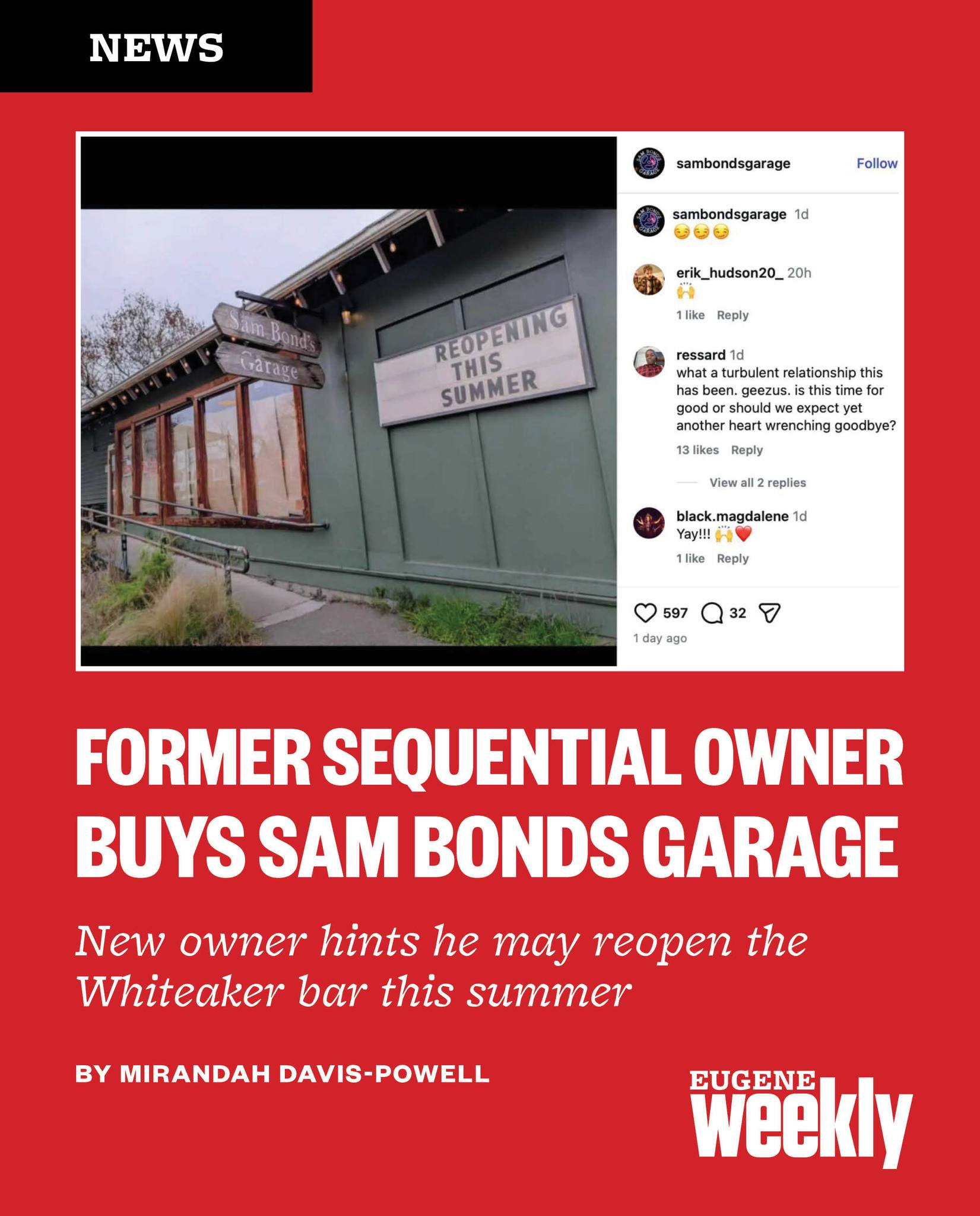 Eugene Weekly - New ownership for Sam Bond’s Garage.... | Facebook