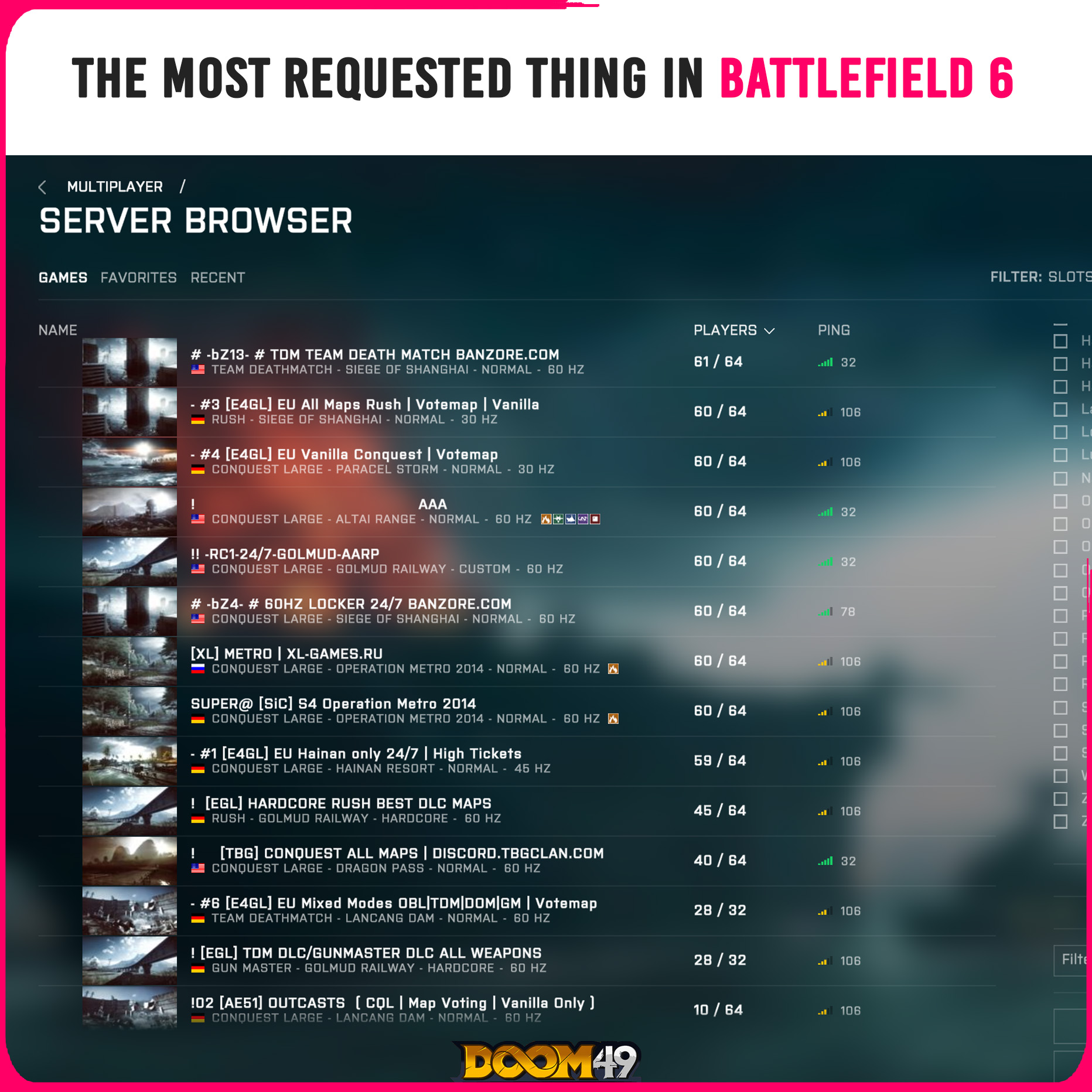 DooM49 - Battlefield 6 needs a server browser. Not just in... | Facebook