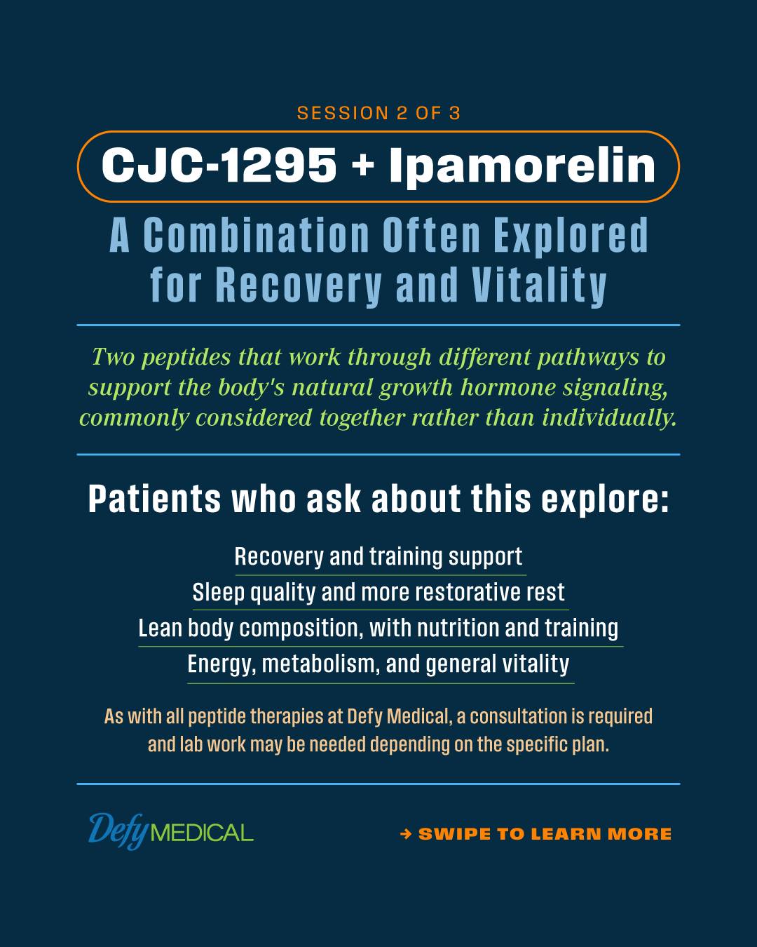 cjc-1295 ipamorelin energy vitality Throughout April we featured three peptide options available at Defy Medical. Here's a recap and what comes next. 🔬 This April, we highlighted three peptide therapies commonly explored by patients interested in Olympex Ghk Serum | تونر يقلل المسام Size:Case of 25