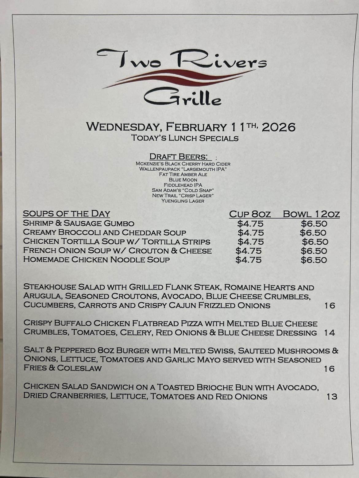 Two - Wednesday Lunch Specials 2/11 570.491.2020 ☎️ 📱 | Facebook