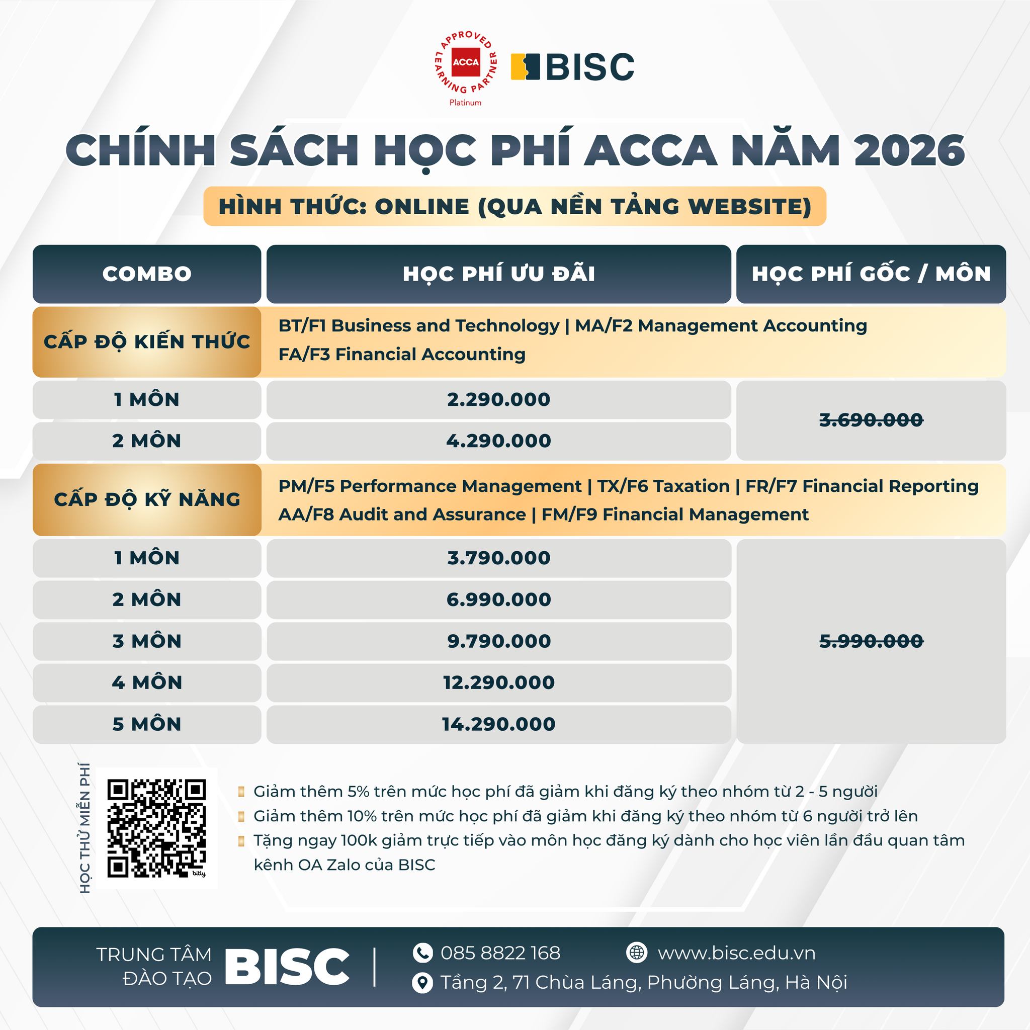 BISC - 🚨 CHÍNH SÁCH HỌC PHÍ ACCA 2026 – HỌC ONLINE QUA... | Facebook