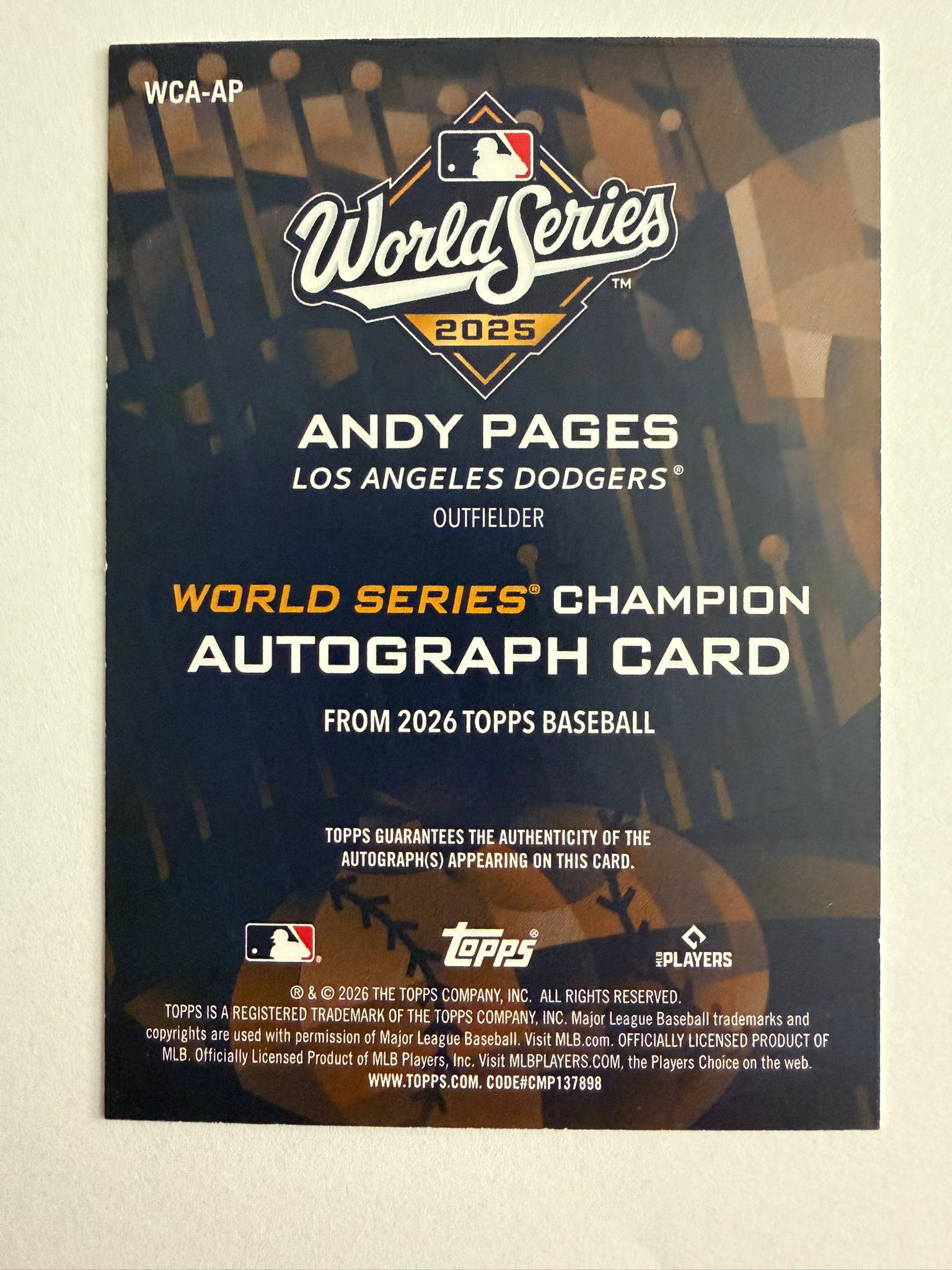 Andy Pages autograph card pulled from Topps Series 2 fat pack