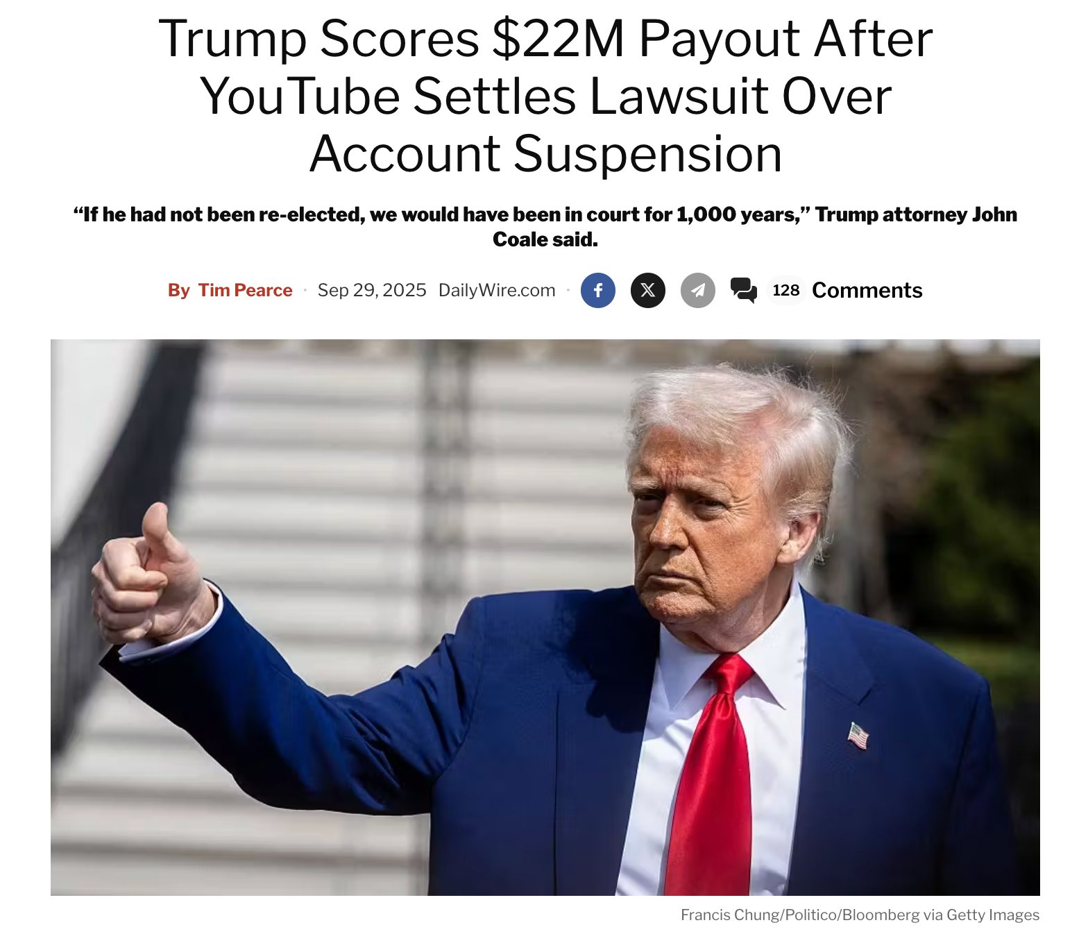 Ben Shapiro - Trump Scores $22M Payout After YouTube... | Facebook
