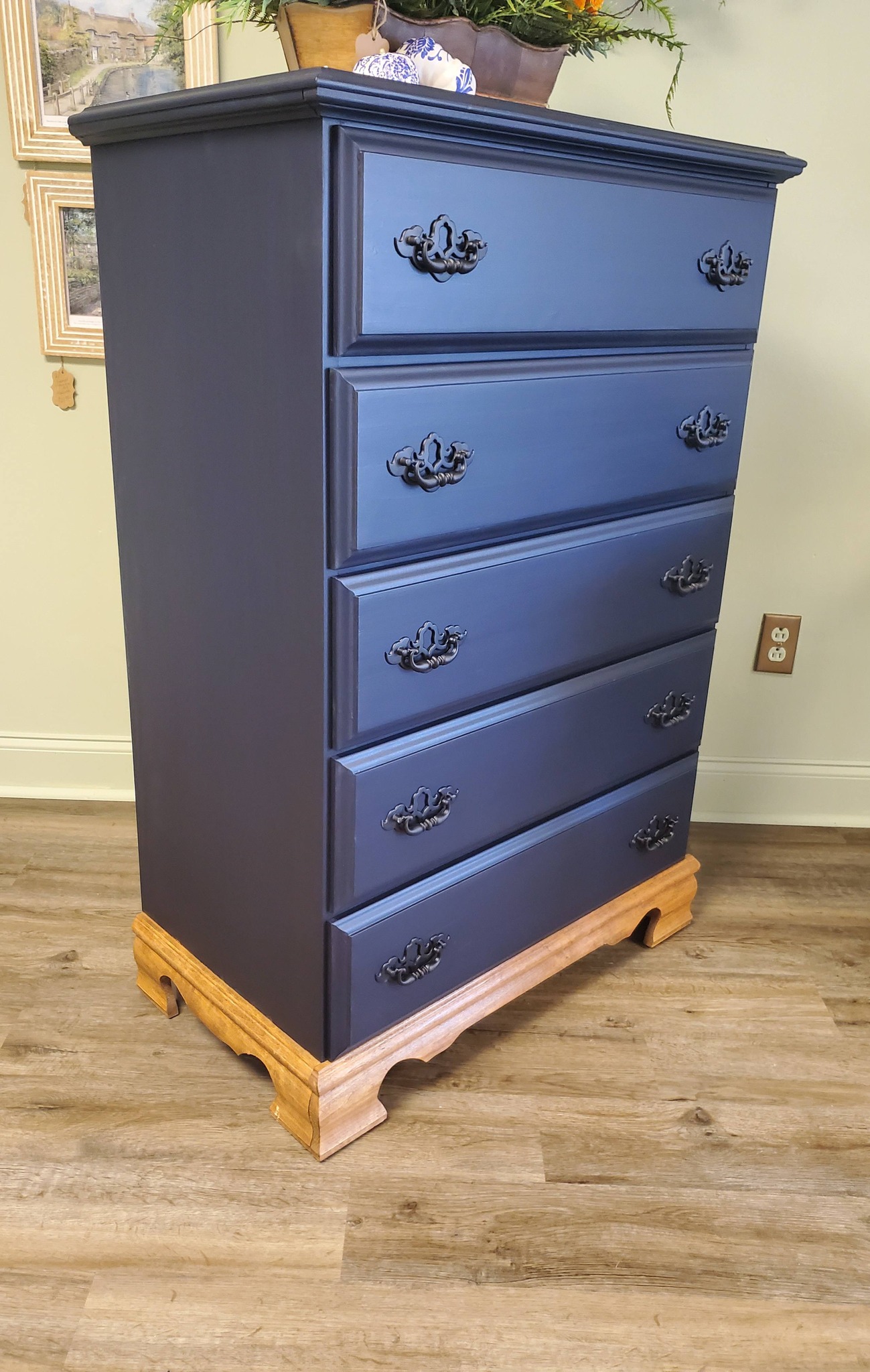 blue coastal dresser Refinished chest of drawers for sale Large Capacity 4 foldable