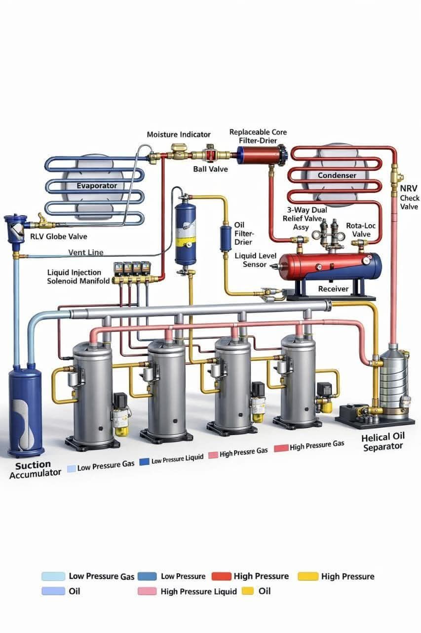 CT - Diagram of a commercial refrigeration rack system, illustrating ...