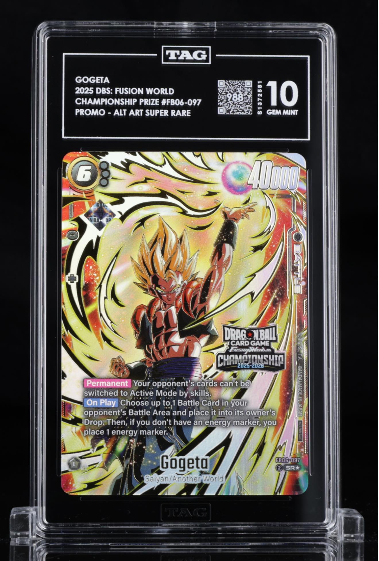 Rank 1 Gogeta card in slab from Fusion World Championship