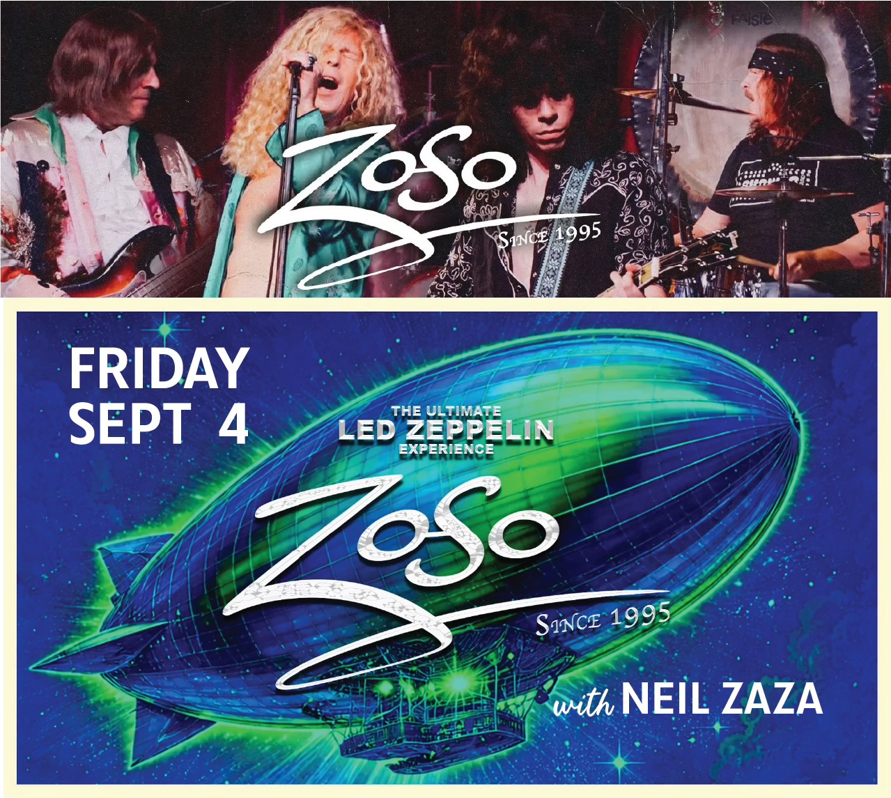 Free Zoso Led Zeppelin tribute concert at Lock 3 in Akron, Ohio on
