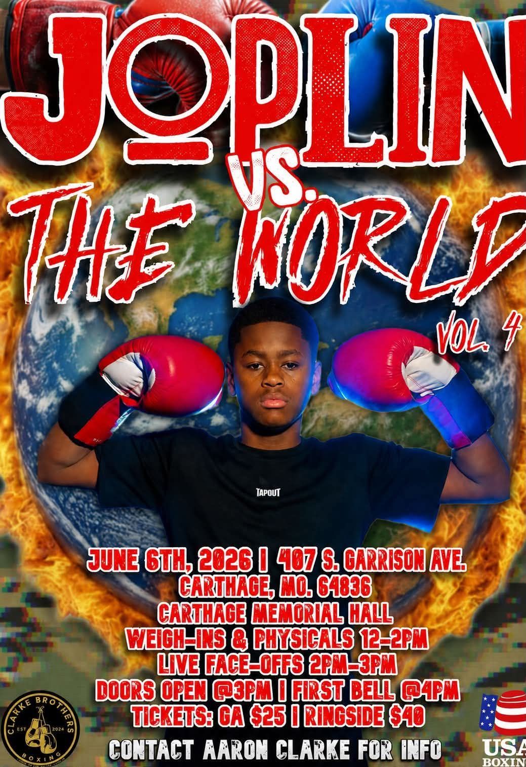 Joplin vs the World Vol 4 boxing event at Carthage, MO Memorial Hall