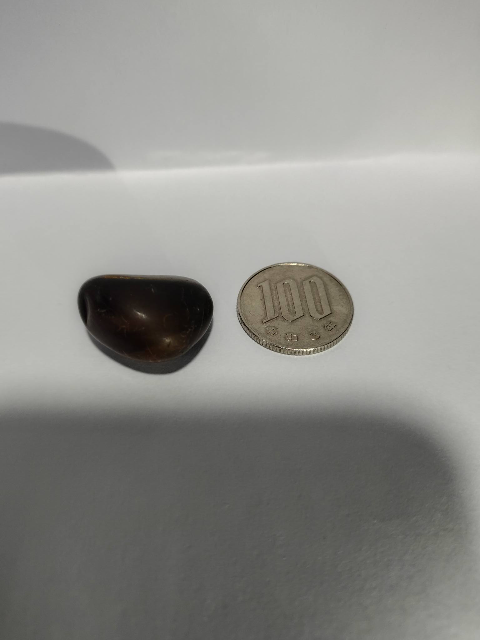 昨日拾った石です、中が2色で後から見ると茶色です、割れた半分は何処に？