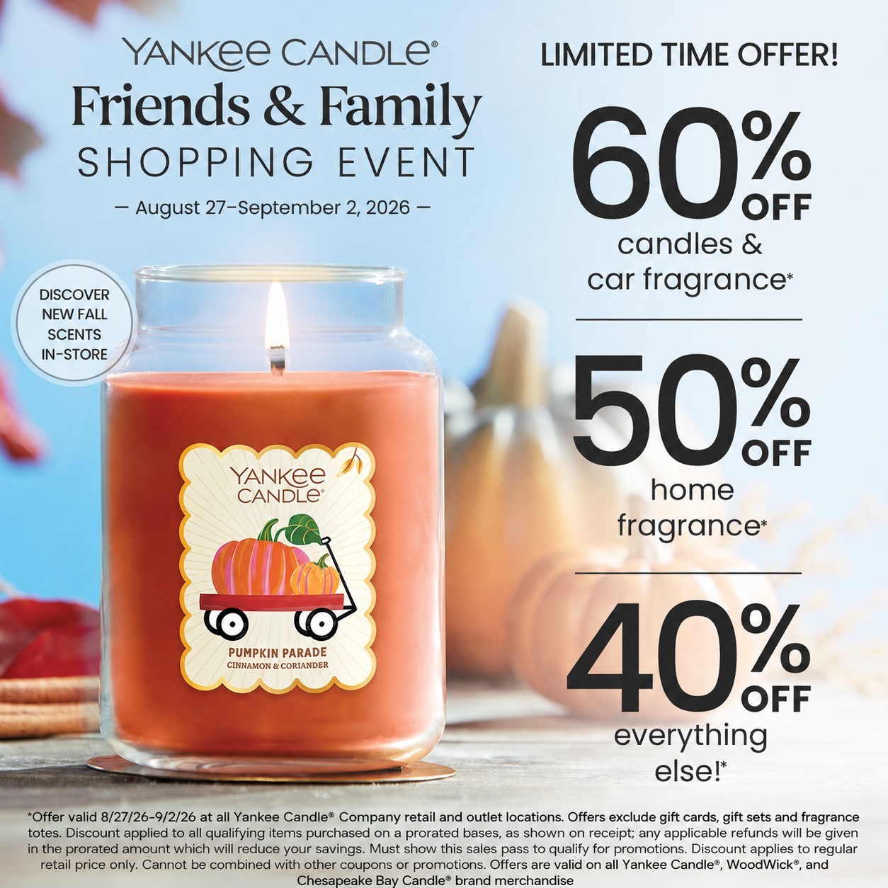 Yankee Candle friends and family sale August 27-September 2 2026