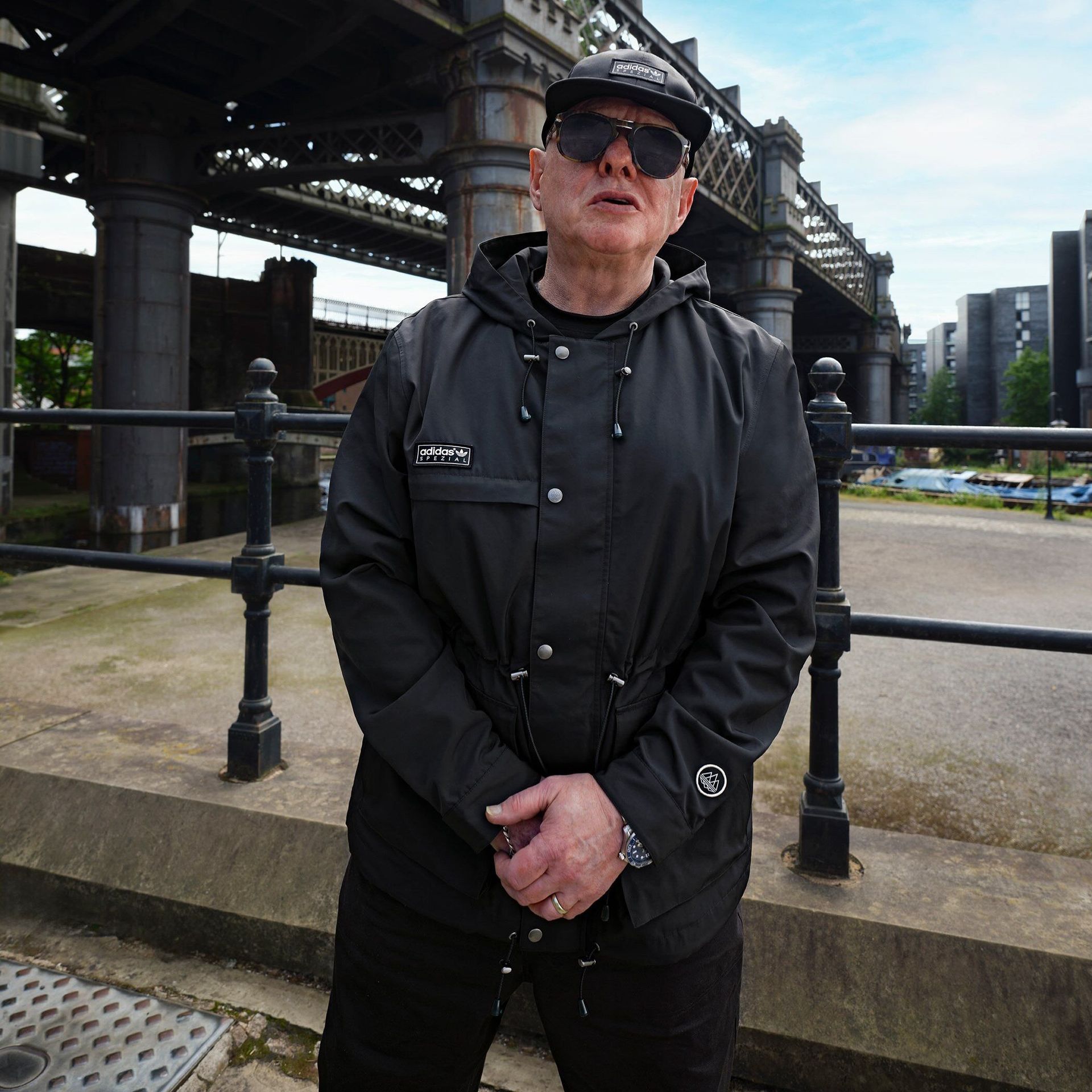 Shaun Ryder wearing the new adidas SPZL X END. ST11 Jacket Up to