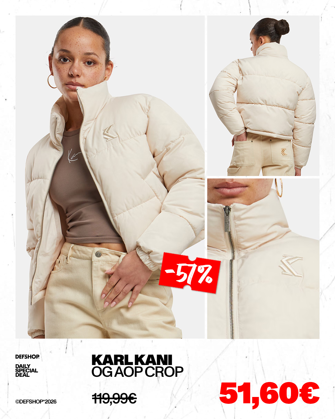 💥 DAILY SPECIAL DEAL 💥 https://www.def-shop .com/p/karl-kani-og-aop-crop-puffer-jacket-136724/?smm=de.fb.136724