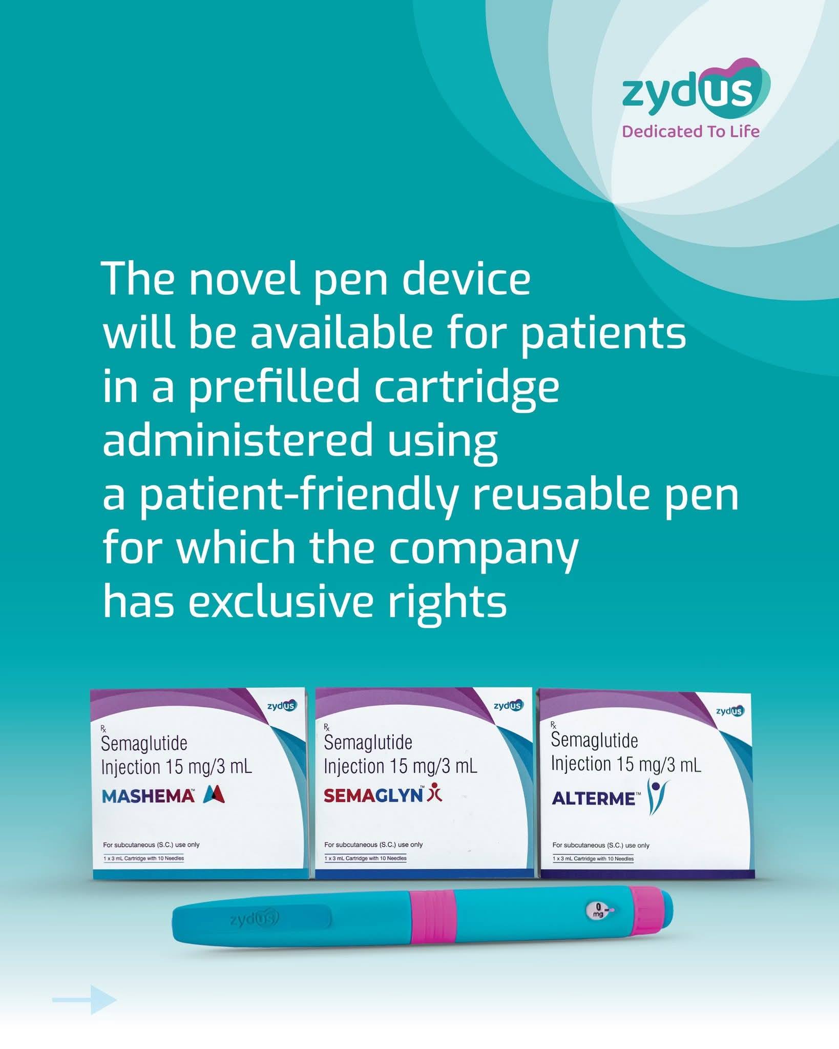 Zydus launches Semaglutide Injection in an innovative, reusable multi-dose pen device on patent expiry in India. #Semgalutide #GLP1 #NewLaunch #Innovation #Zydus #ZydusGroup