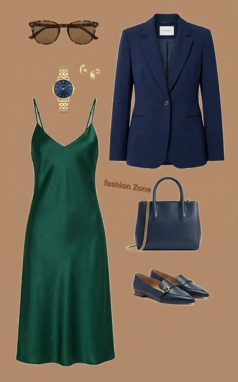 dark green dress with navy suit Chic & Outfit highsummer_26