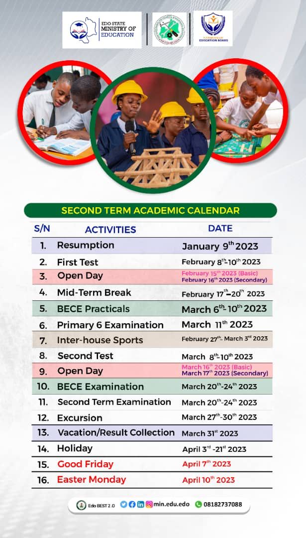 Academic Calendar for... - Ministry of Education - Edo State | Facebook