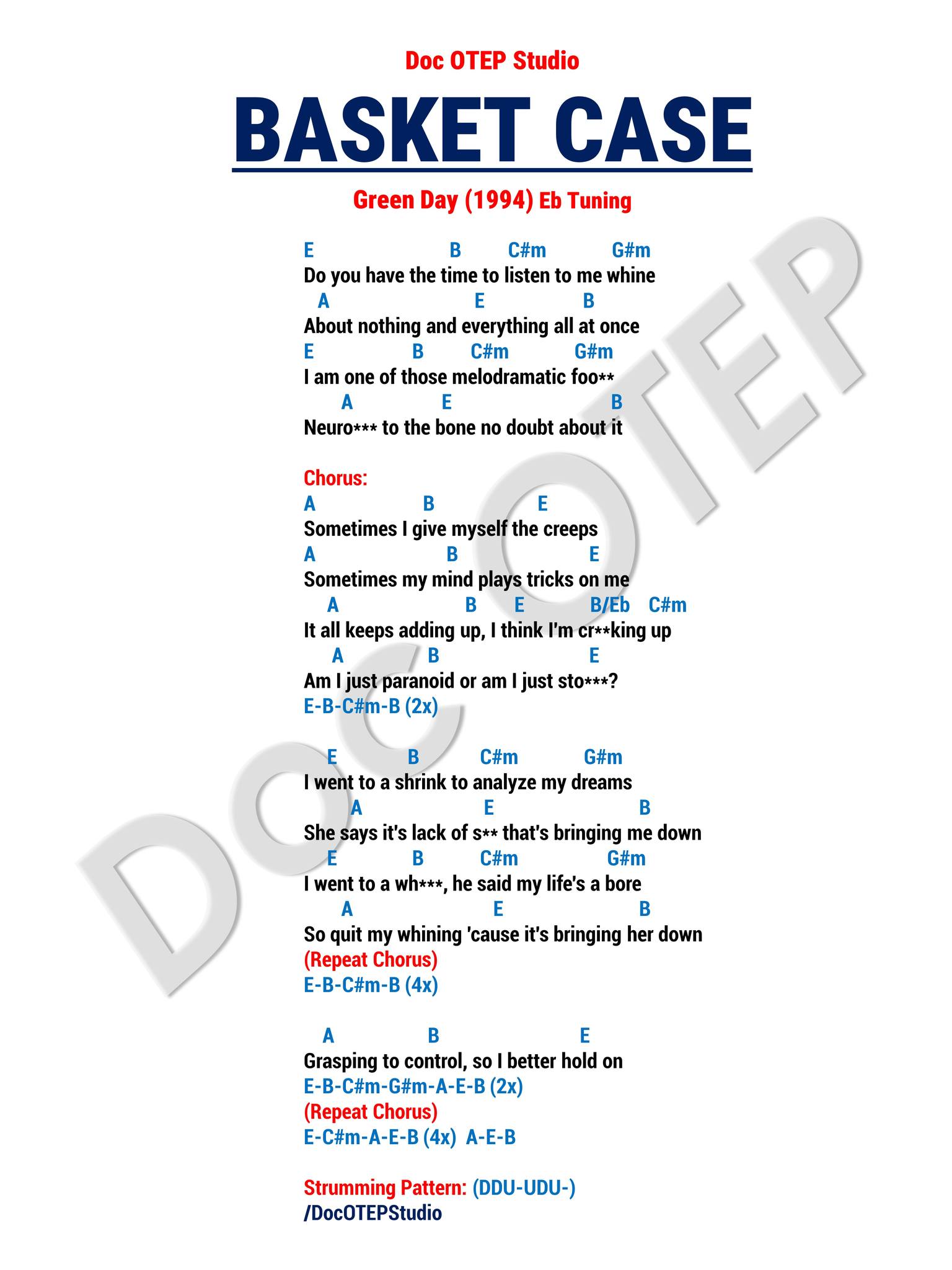 Doc - Basket Case - Green Day (1994) Easy Guitar Chords with Lyrics ...