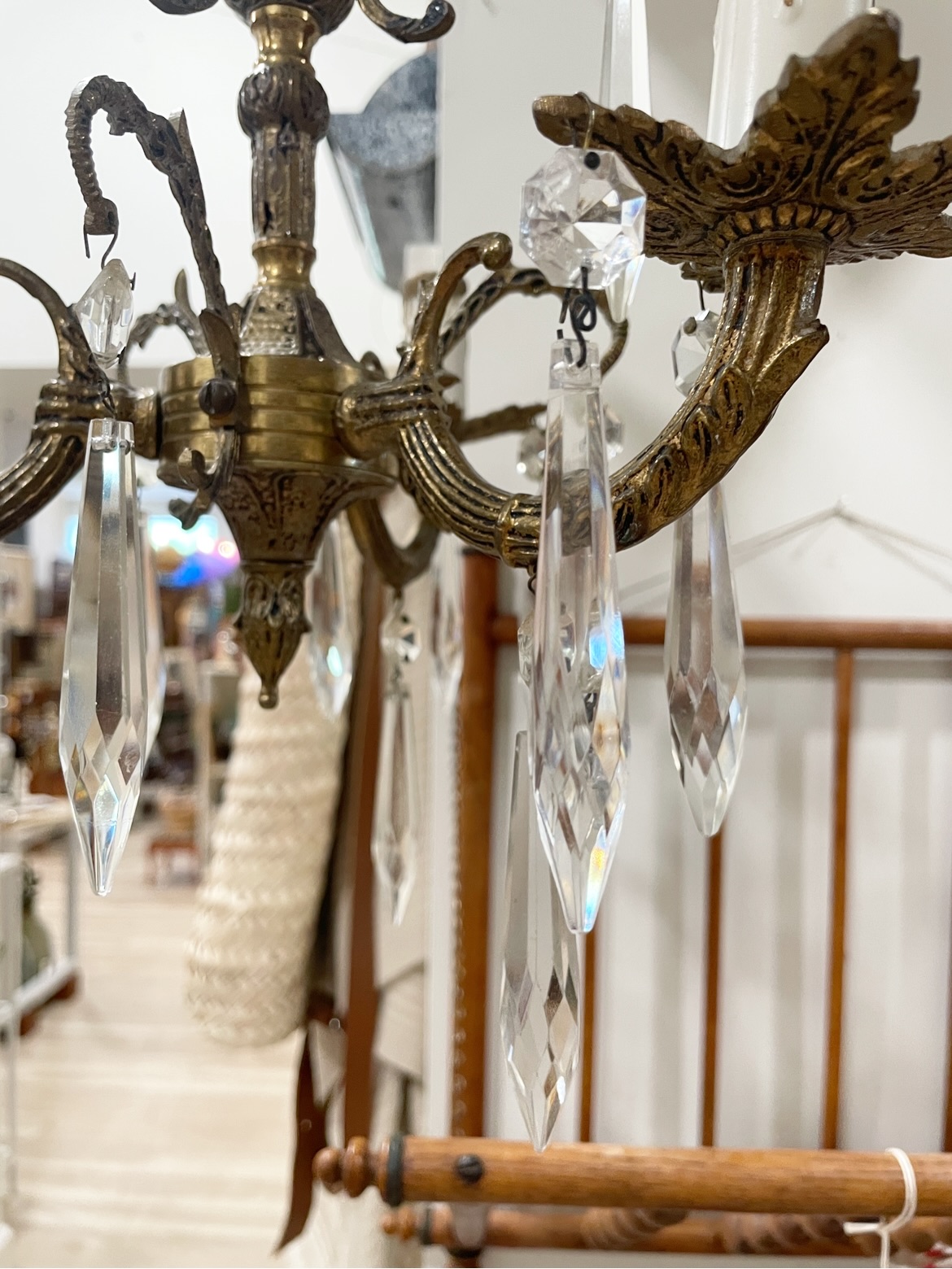PETITE CHANDELIER SOLD — This petite 3-arm antique crystal + brass