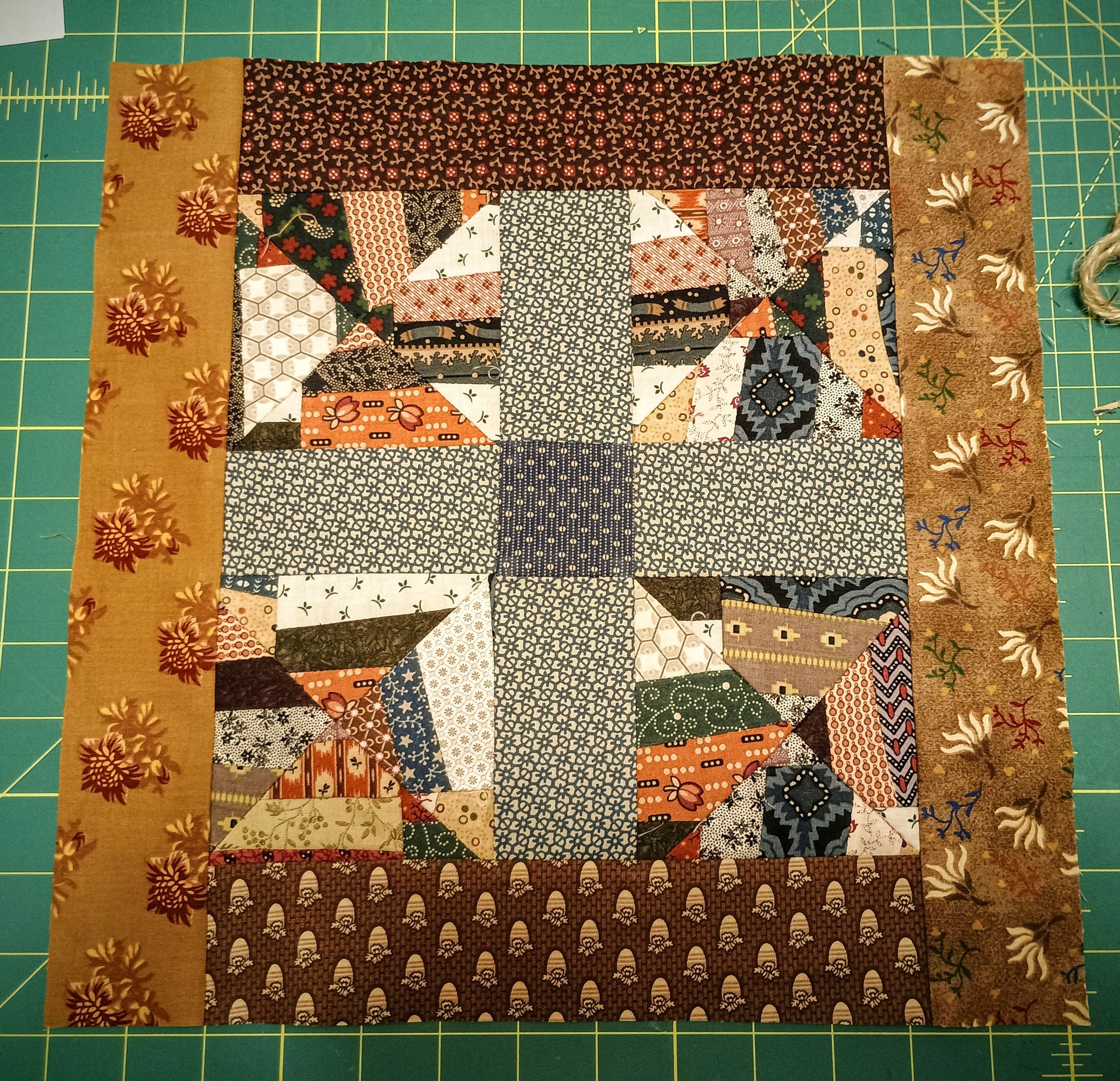 Sewing scraps together for a quilt block