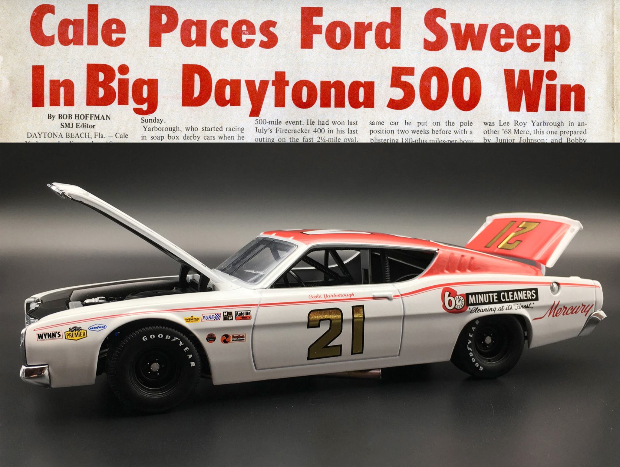 Cale Yarborough wins 1968 Daytona 500 in Wood Brothers Mercury