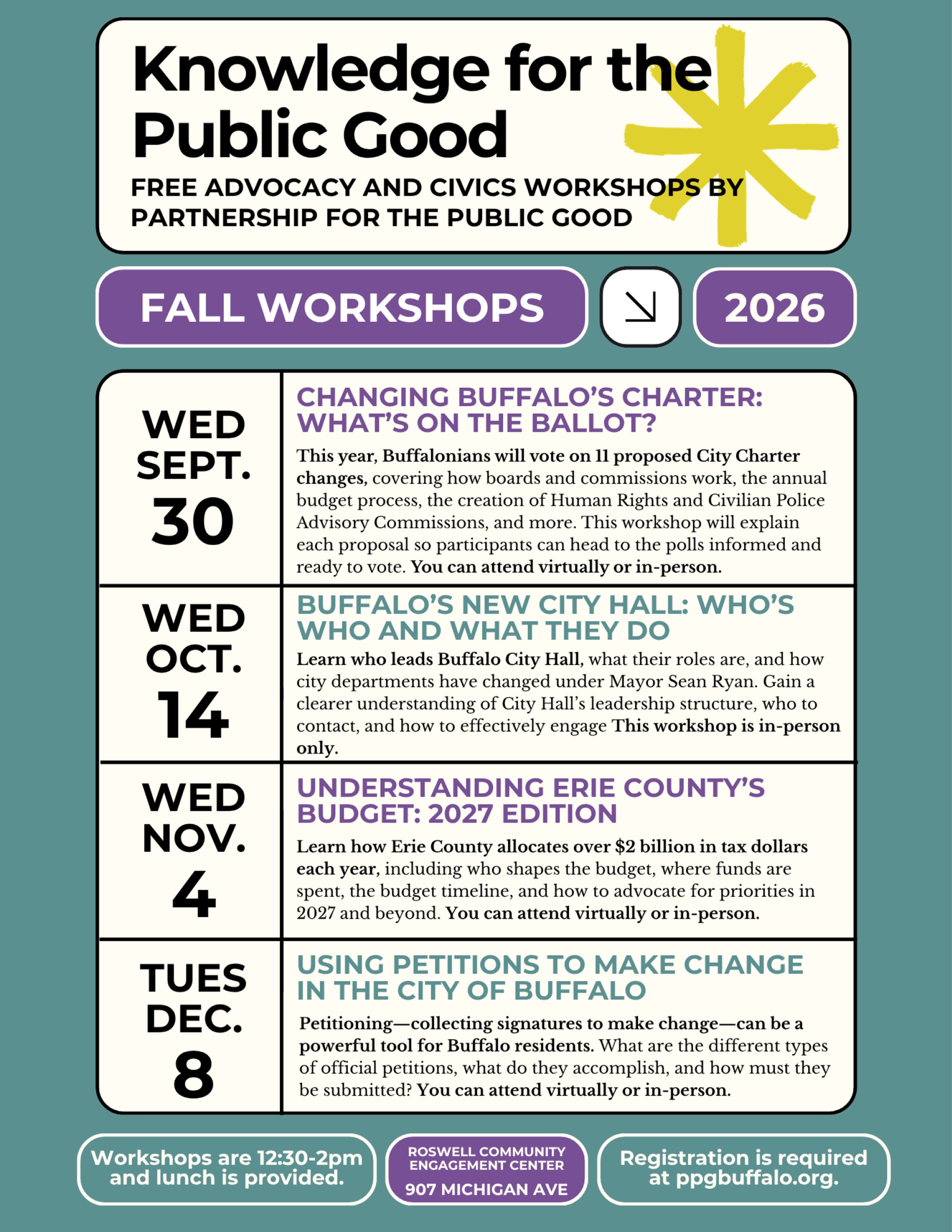 Free advocacy and civics workshops in Buffalo 2026