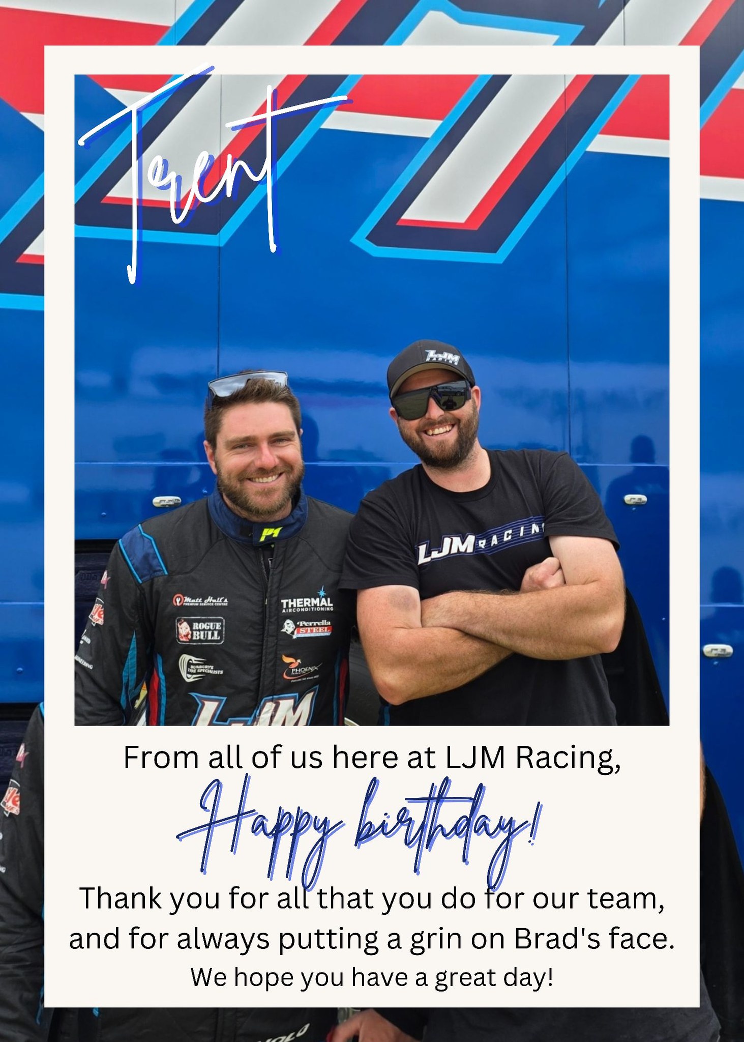 LJM - Happy birthday Trent Millar! 💙 ️🤍🏁 #ljmracing #birthday #thankyou ...
