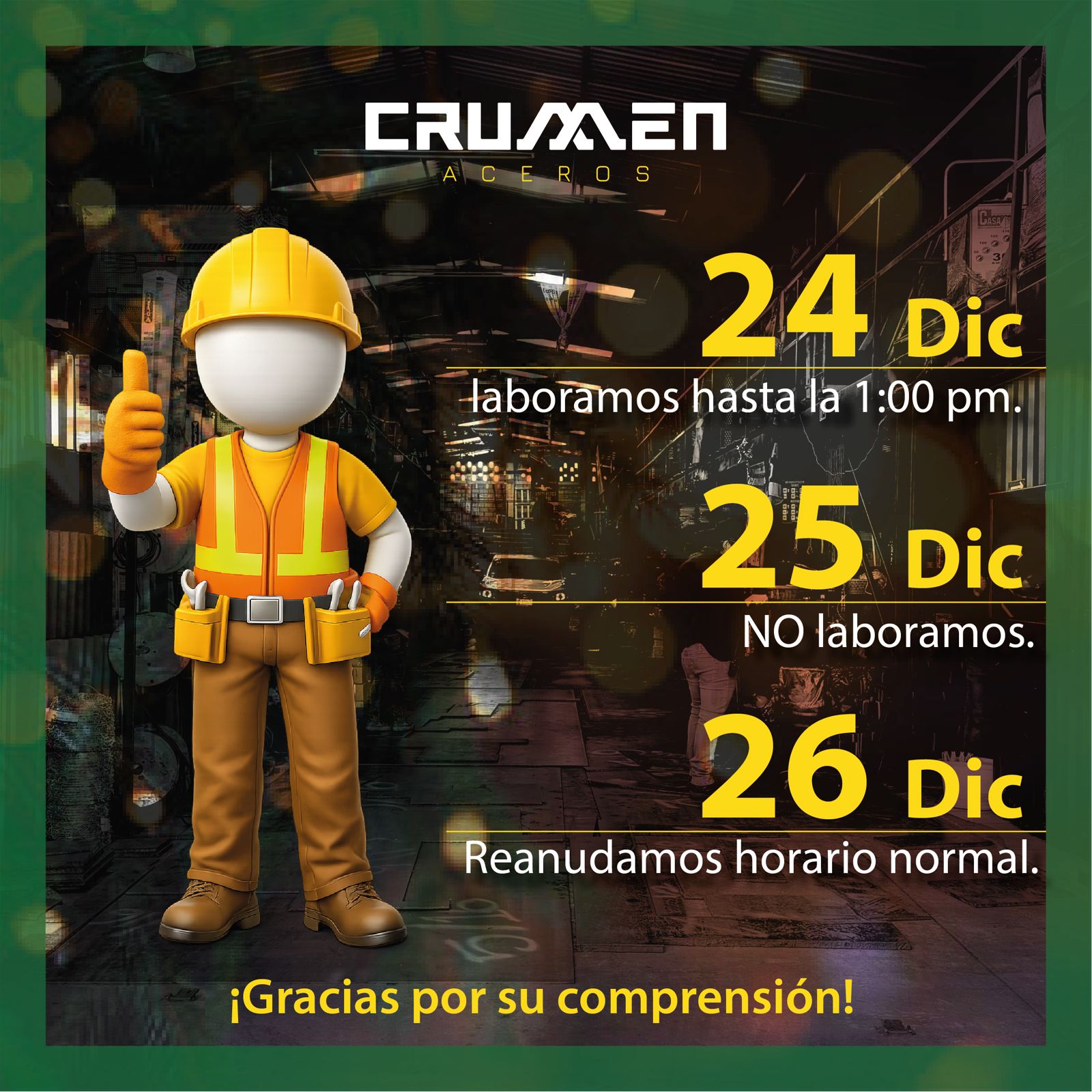 Aceros - Horarios Especiales por Fiestas Decembrinas Para que puedas ...