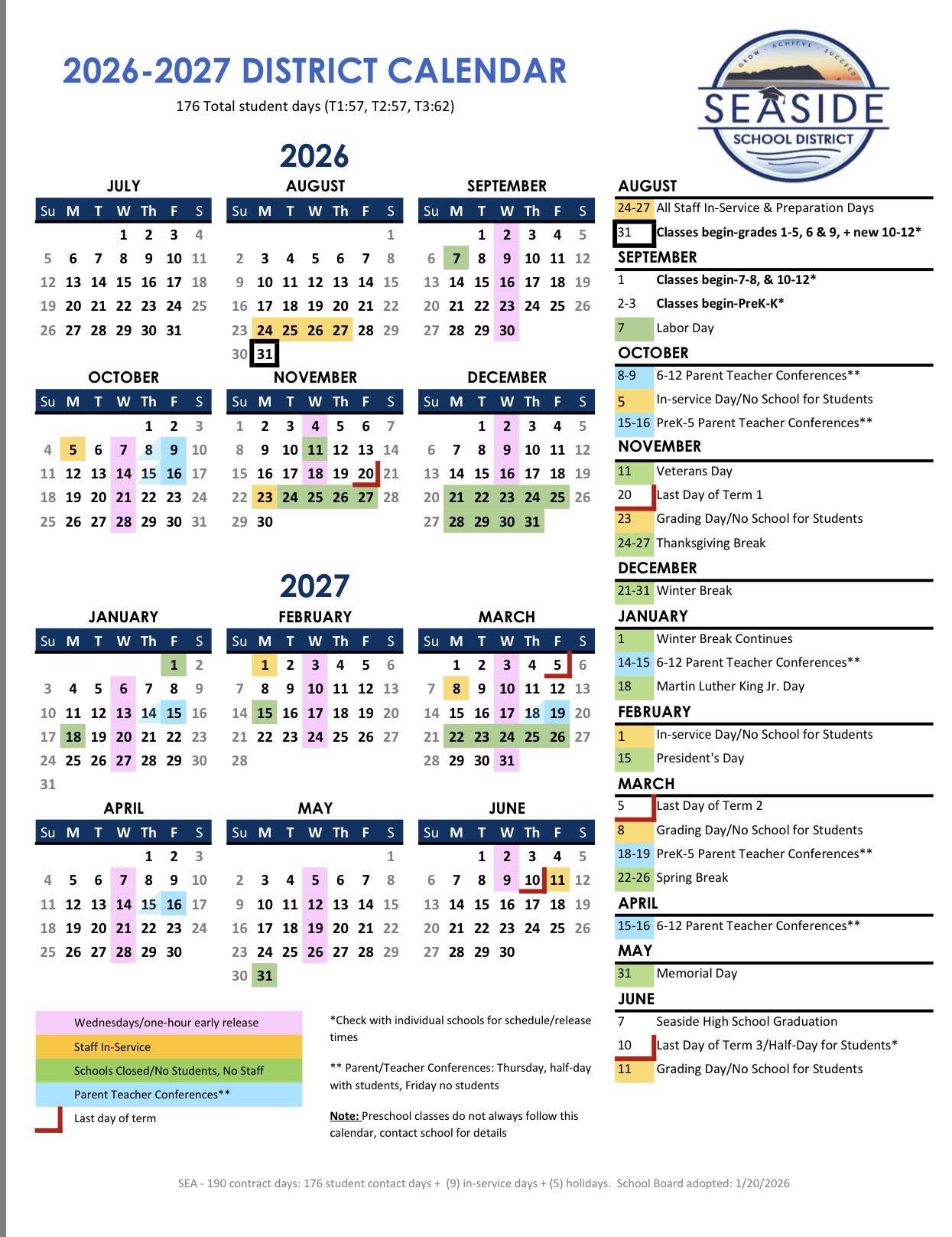 Pacific - The 2026-2027 school calendar has arrived! One important note ...