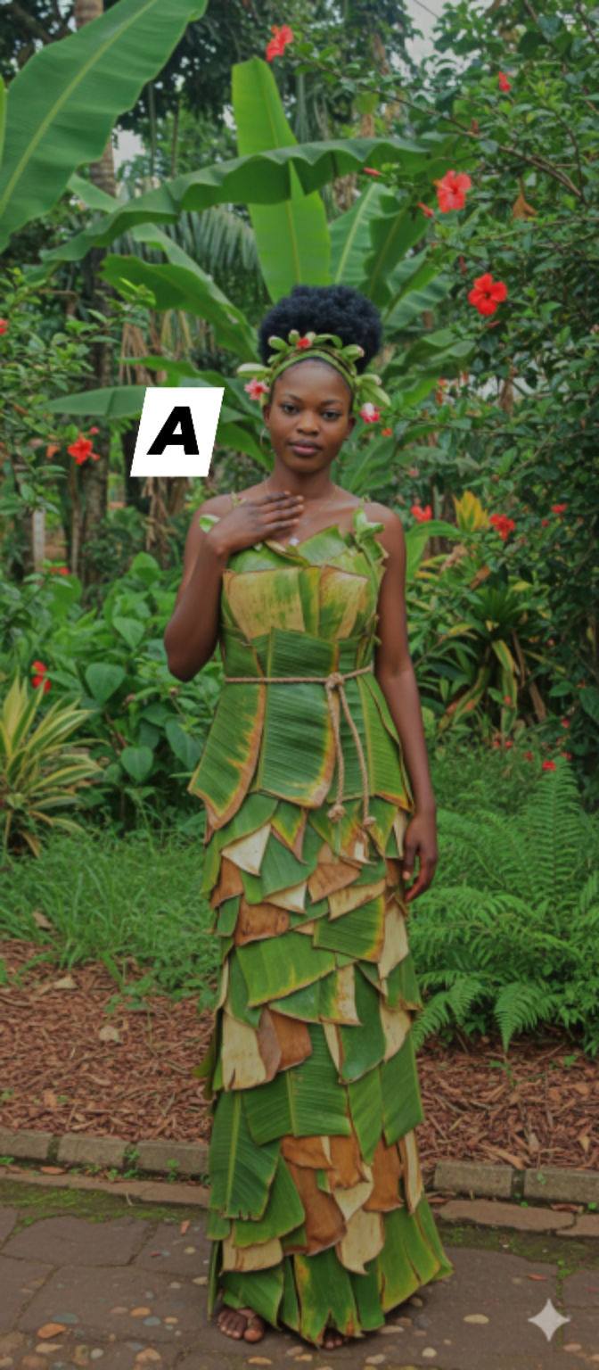green banana leaf dress couture on the runway Embellishments