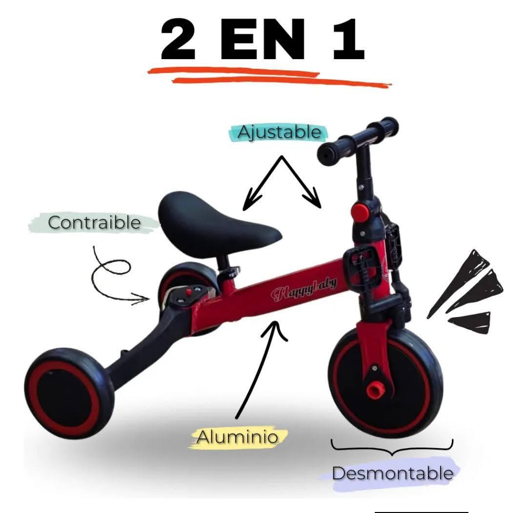 Tricycle Bébé Évolutif 3-en-1 – Pliable, Réglable, Barre Parentale – Draisienne Et Vélo – Capote Incluse – 1 à 5 Ans