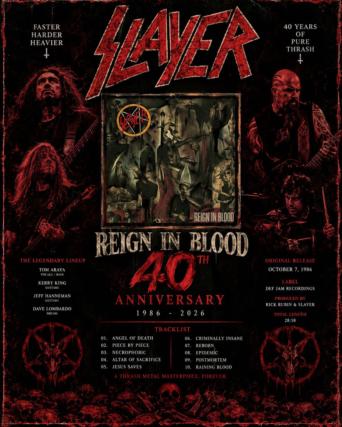 Slayer Reign in Blood 40th anniversary 1986-2026