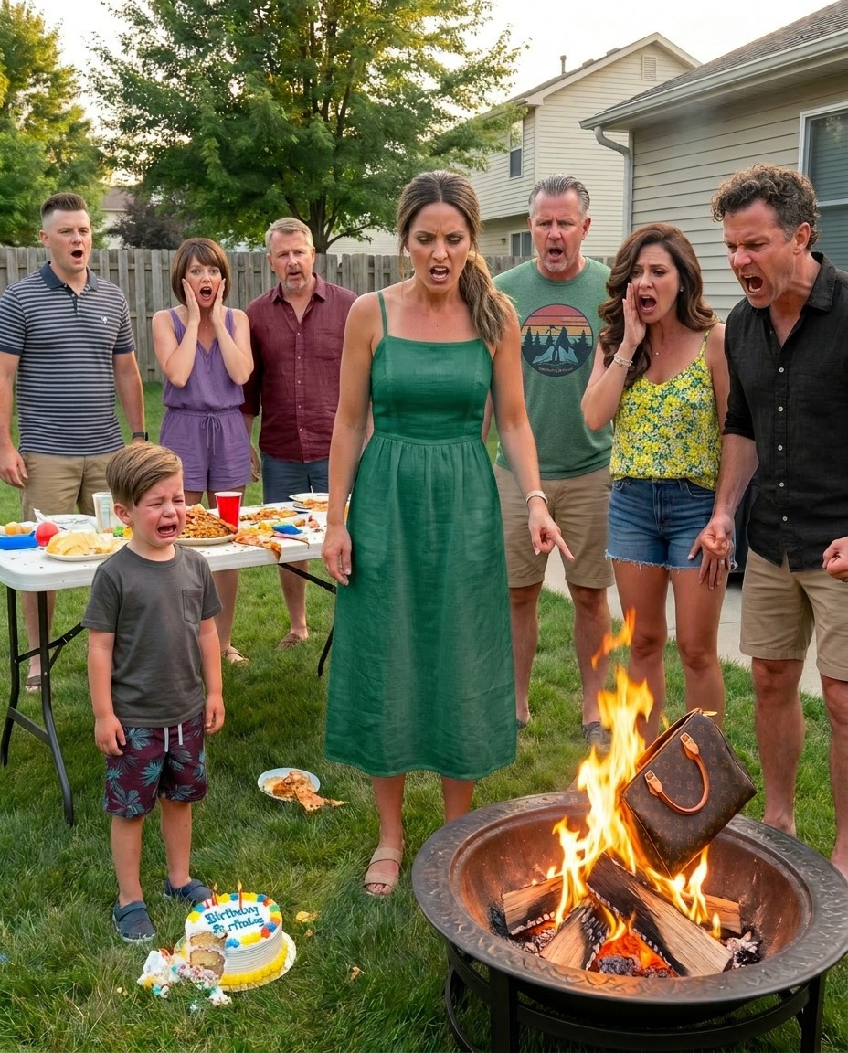 We were at my son's 7th birthday BBQ. My sister-in-law walked past his cake, elbowed it off the table, and said 