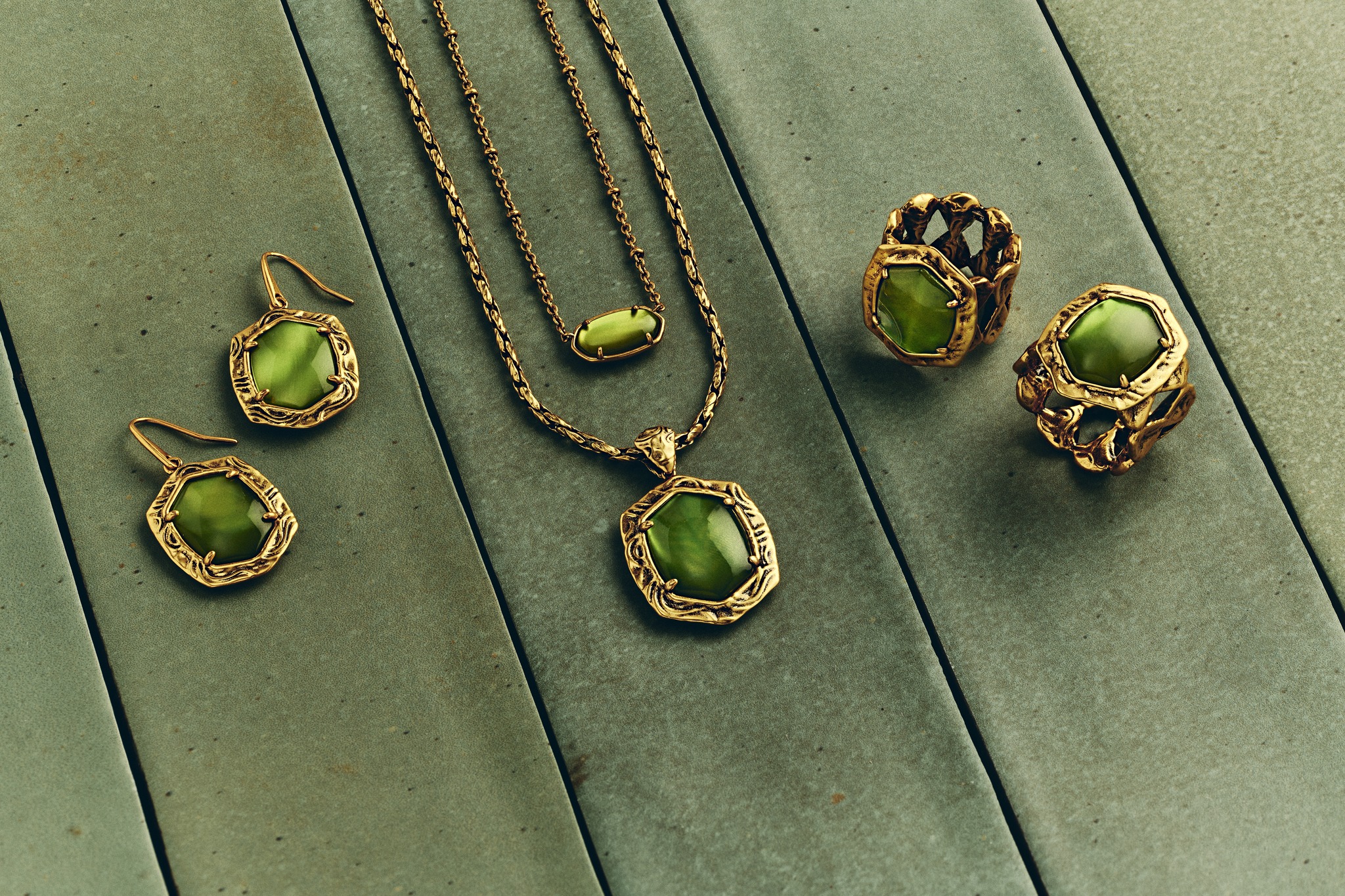jewelry for olive green dress Nobody does iconic color like Kendra Scott. 💚 Accentuate your everyday look or up your evening outfit with these olive-toned showstoppers. Shop now: https://tinyurl.com/49dfsczs _ Olive Mini Slip