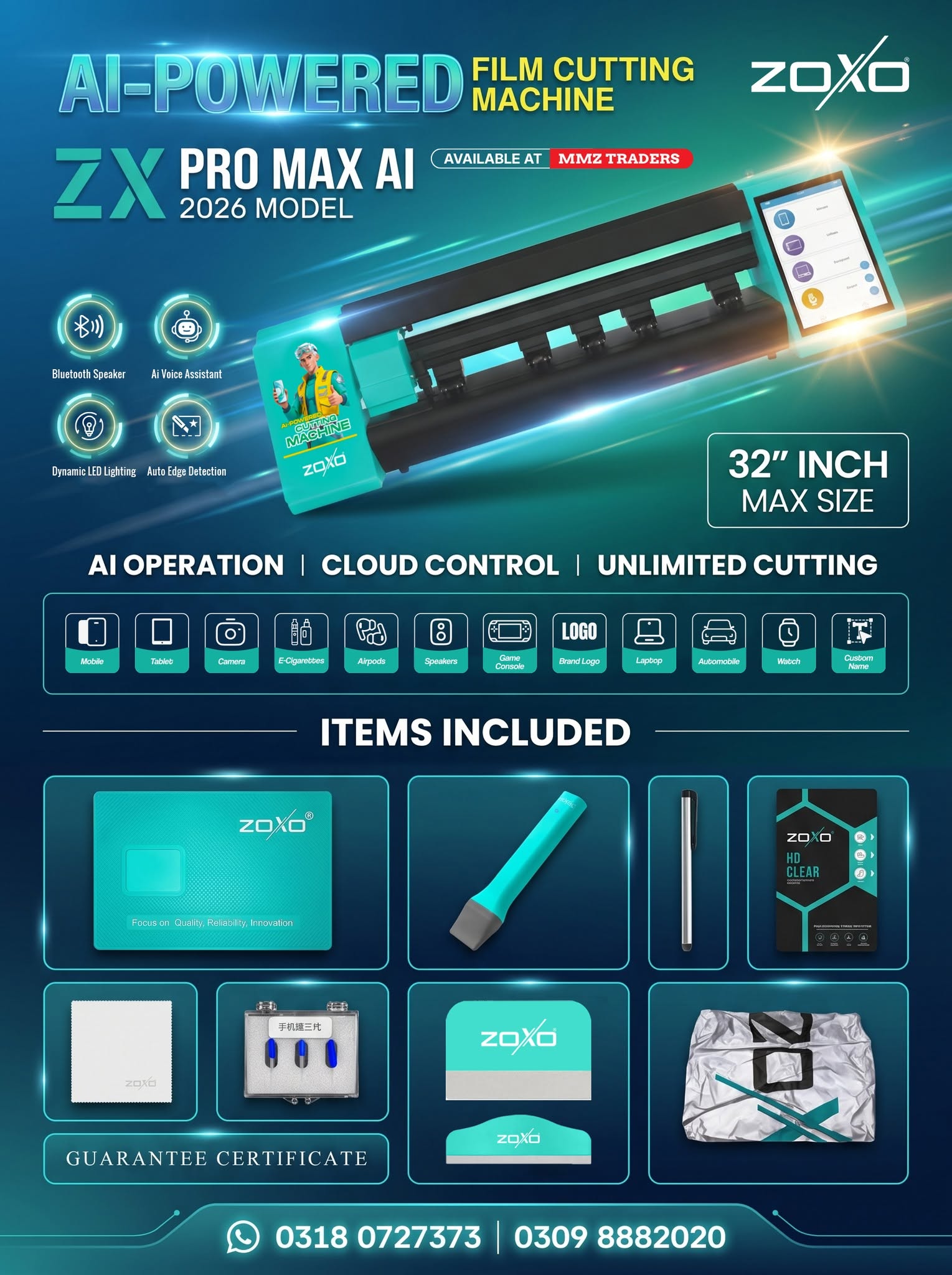 Zoxo ZX Pro Max AI-powered film cutting machine available at MMZ