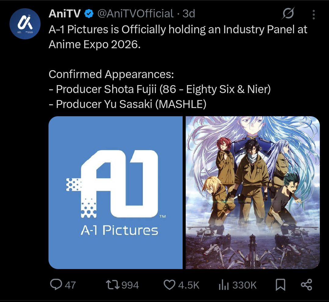A-1 Pictures announces Anime Expo 2026 industry panel with