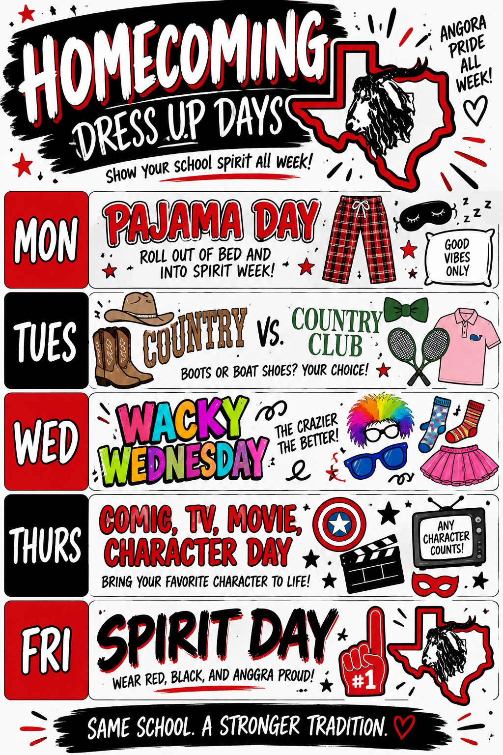 homecoming spirit week dress up days Rocksprings September 28th to October 2nd wx9905gl
