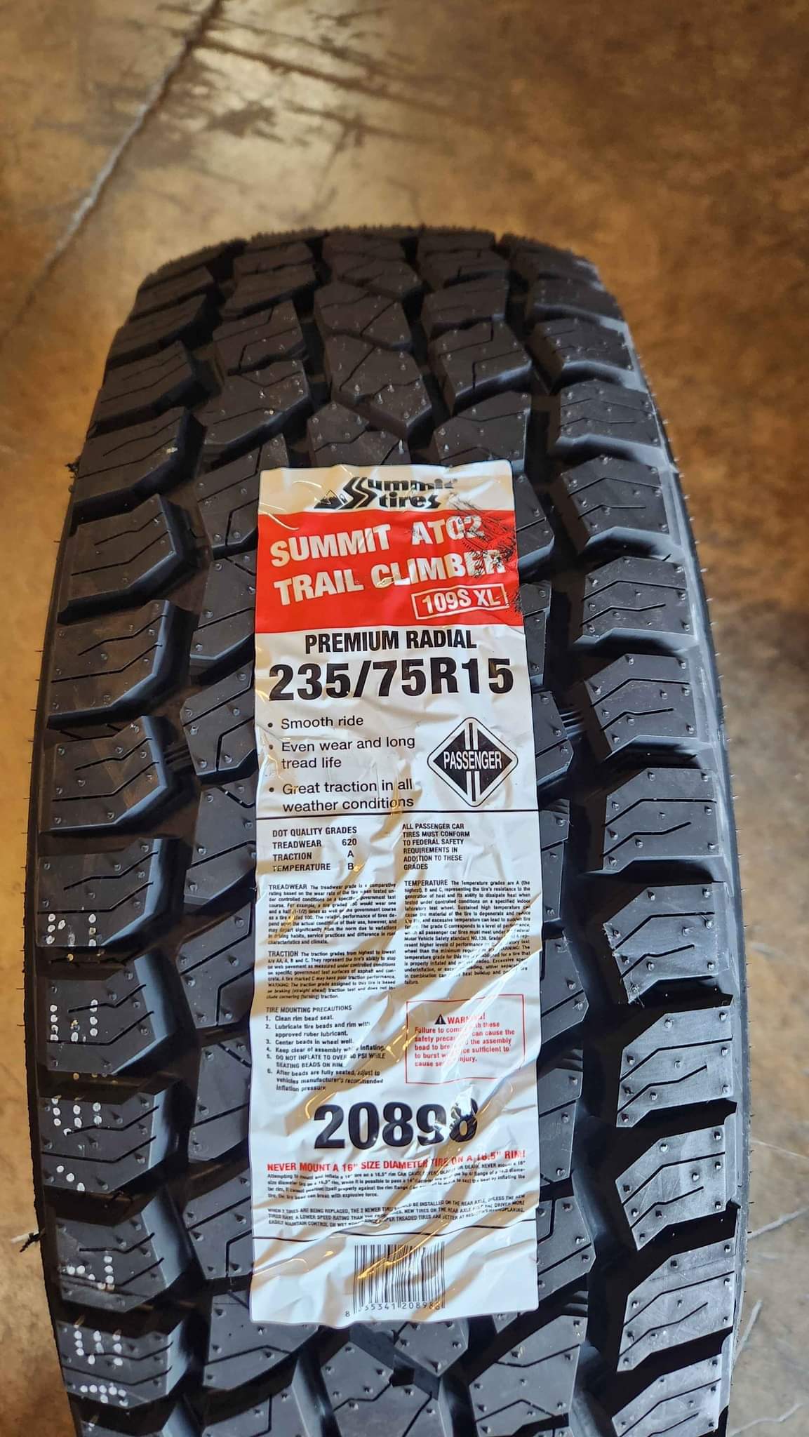 SET OF 4- 235/75/15 SUMMIT ATO2 TIRES. 4 PLY. BRAND NEW. PRICE IS FIRM ...