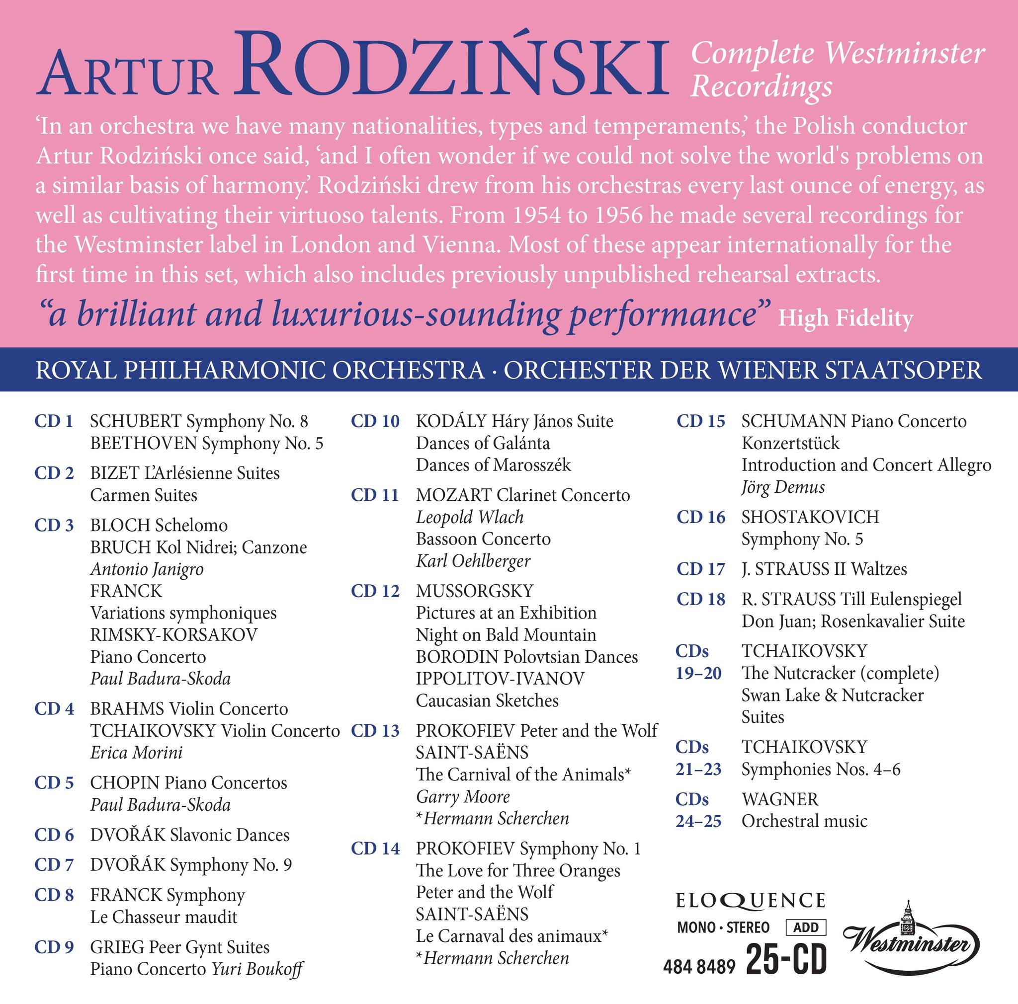 Contents of the Artur Rodzinski box set of his complete 