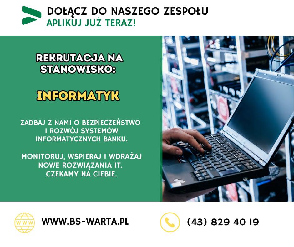 🖥️ Szukamy informatyka do... - Bank Spółdzielczy w Warcie | Facebook