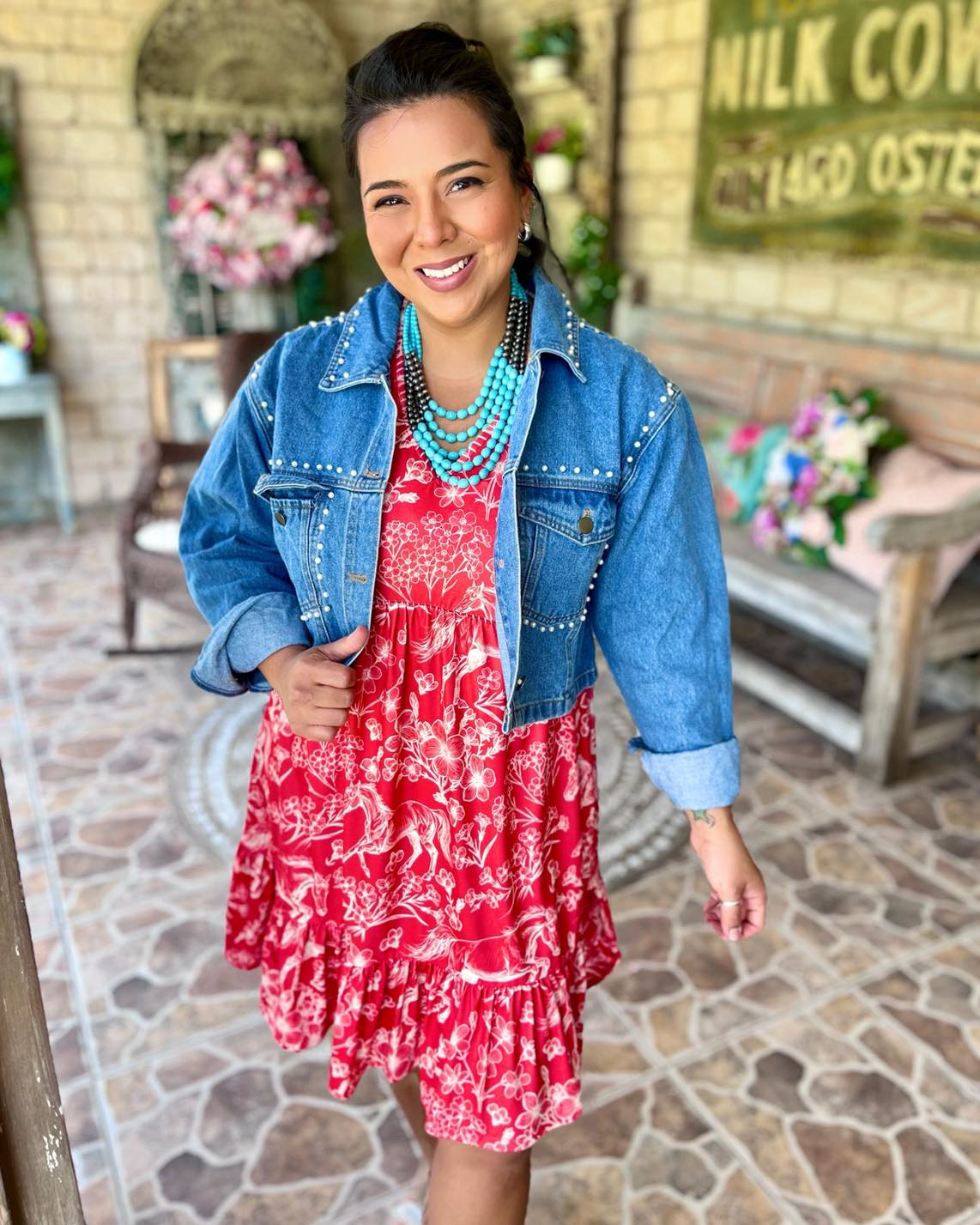 New Denim and Pearls Cropped Jacket…38.00. Sizes S-M-L. Red Spandex Horse Dress…Regular 44.00 Sale 28.99. Sizes S-M-L-XL. Ingleside Texas