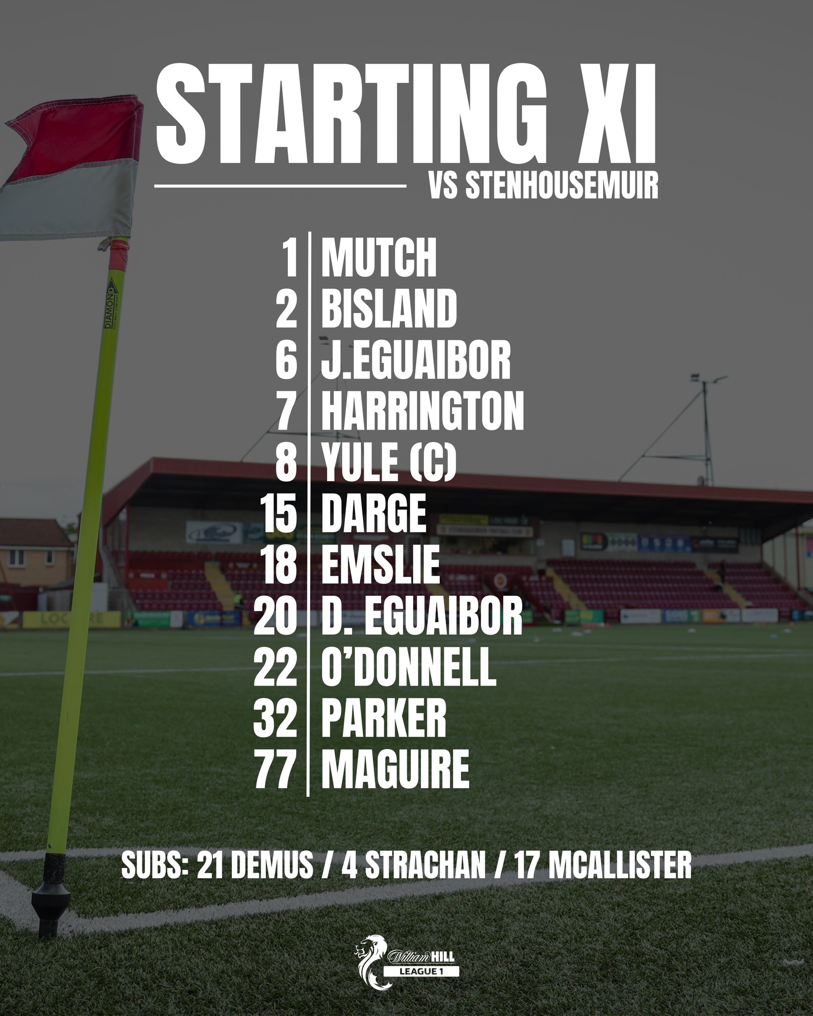 STARTING XI Your #Staggies side to take on Peterhead in our first